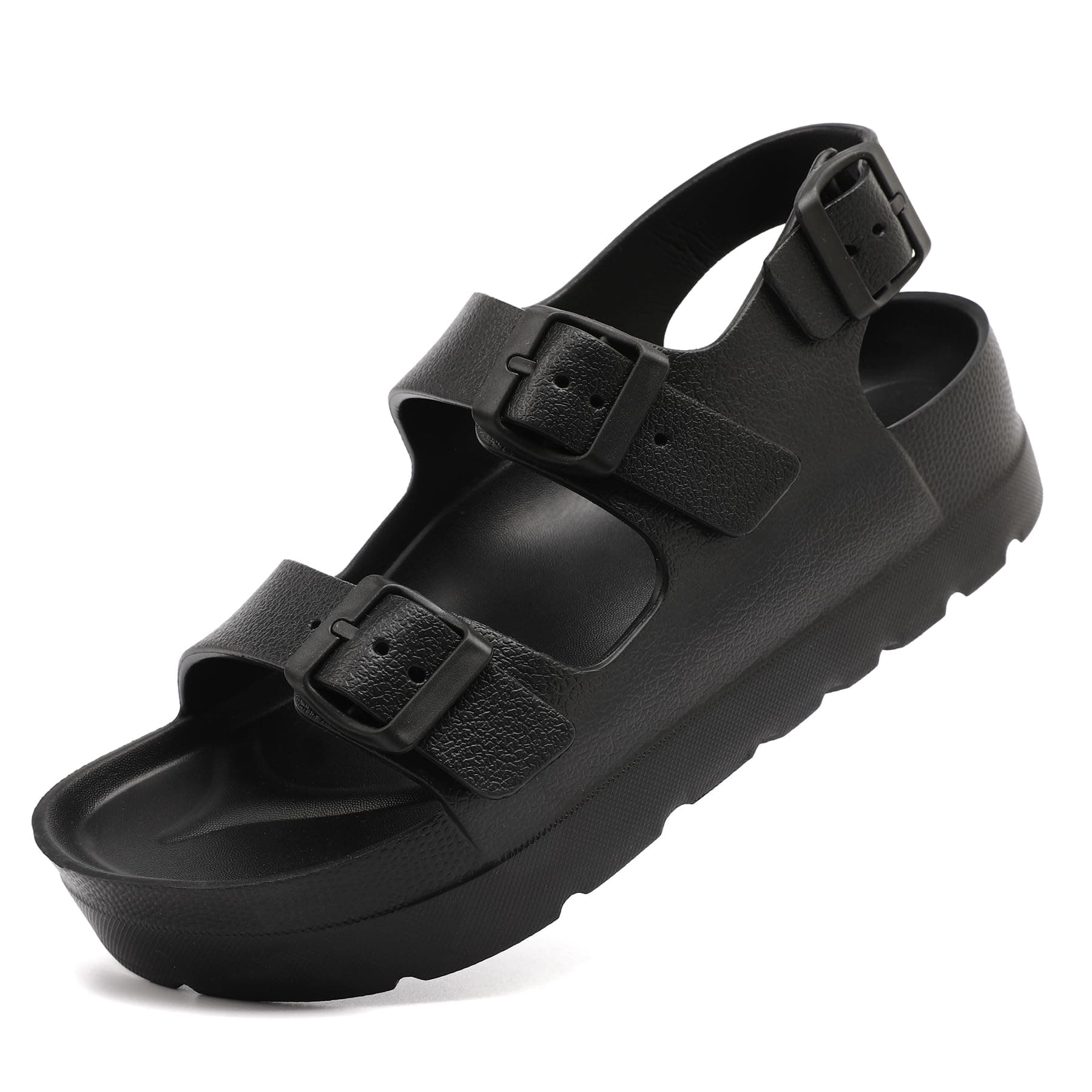 Sandalen Damen Sommer,Orthopädische Damen Bequeme Folien Dicke Sohlen Plattform Sandalen mit einstellbarer Schnalle und Ultra Kissen 38 EU Doppelschnalle Schwarz Angebot bei HelloDeals