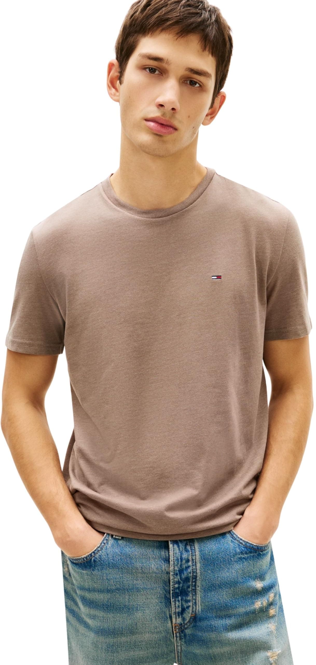 Tommy Jeans Herren T-Shirt Kurzarm Tee Rundhalsausschnitt XXL Grey (Ivy Mink Htr) Angebot bei HelloDeals