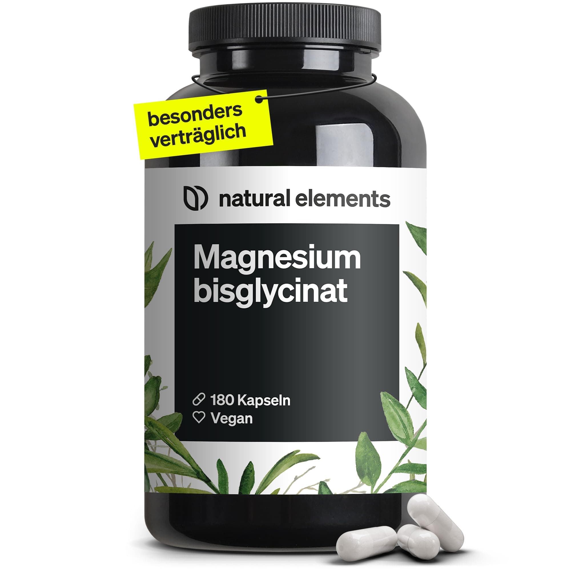 natural elements Magnesium Bisglycinat - Premium: Chelatiertes Magnesium - 180 Kapseln - 300mg elementares Magnesium pro Tagesdosis - Laborgeprüft, vegan, hochdosiert Angebot bei HelloDeals