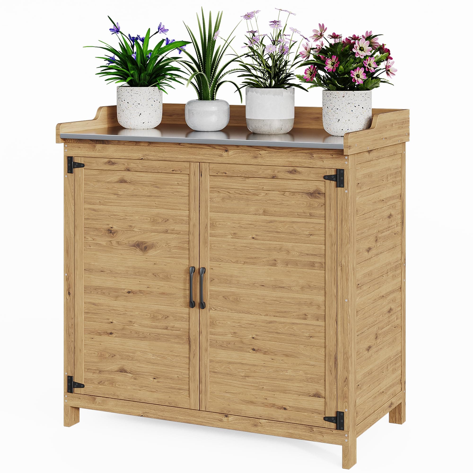 Bealife Pflanztisch mit Unterschrank, Gartenschrank mit Arbeitsplatte mit 1 Bewegbarer Einlegeboden für den Innen- und Außenbereich (Natur, 48T x 98B x 95H) Natur 98x48x96 cm Angebot bei HelloDeals