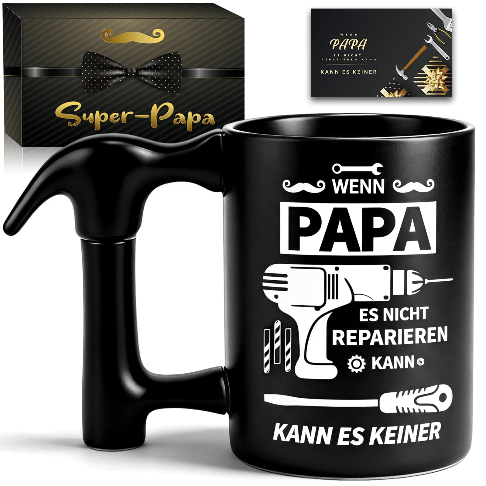 Vatertagsgeschenk für Papa Tasse - 450ML Bester Papa Geschenke Tasse mit Hammergriff Vatertag Geschenk, Lustige Vater Tag Geschenk Geburtstagsgeschenk für Papa, Keramik Kaffeetasse Weihnachtsgeschenke Angebot bei HelloDeals