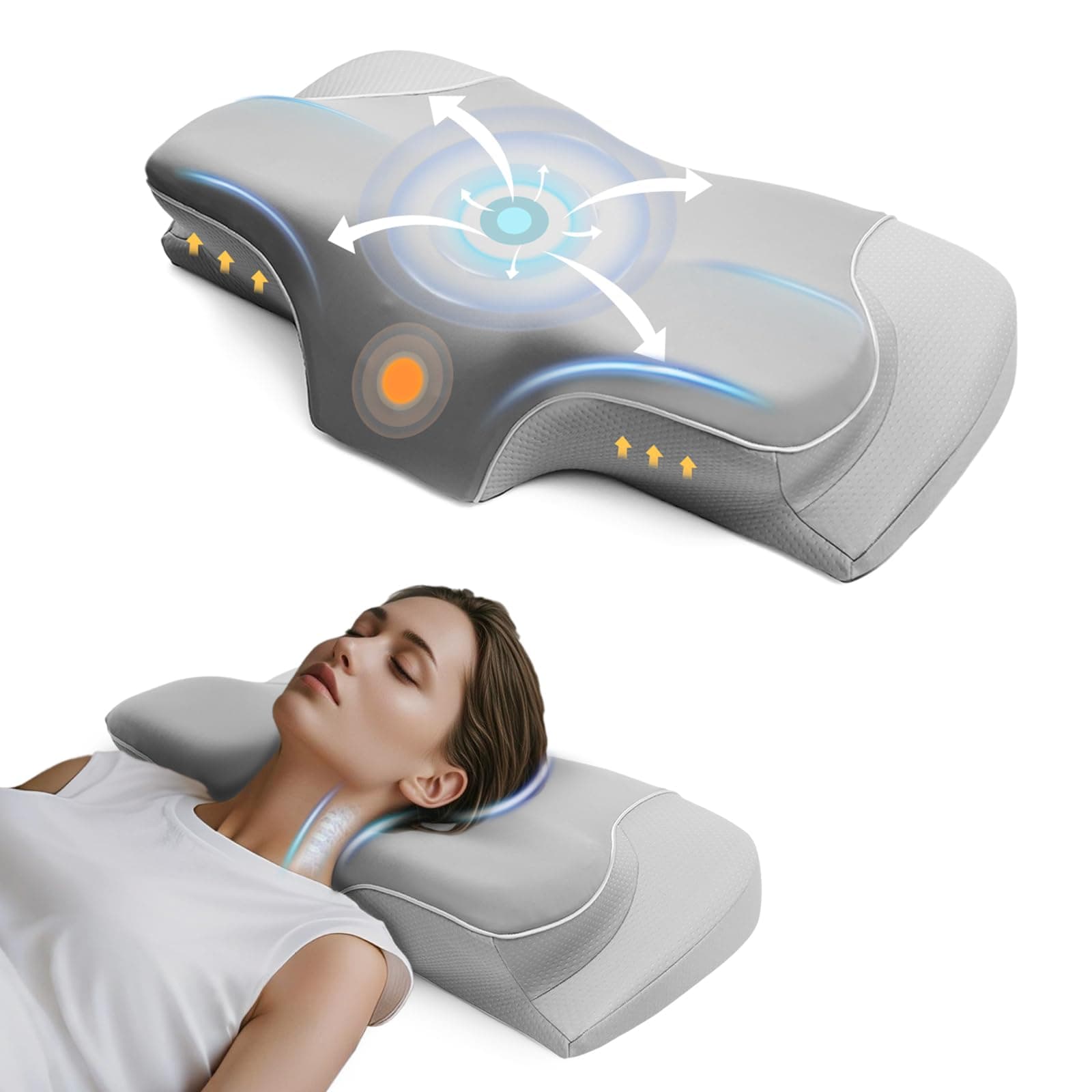 Ergonomisches Nackenstützkissen (HWS) – Premium Memory Schaum Kopfkissen für Seitenschläfer – Orthopädisches Schlafkissen zur Nackenentlastung mit 2 Höhen & atmungsaktivem Öko-Tex Bezug Grau Angebot bei HelloDeals