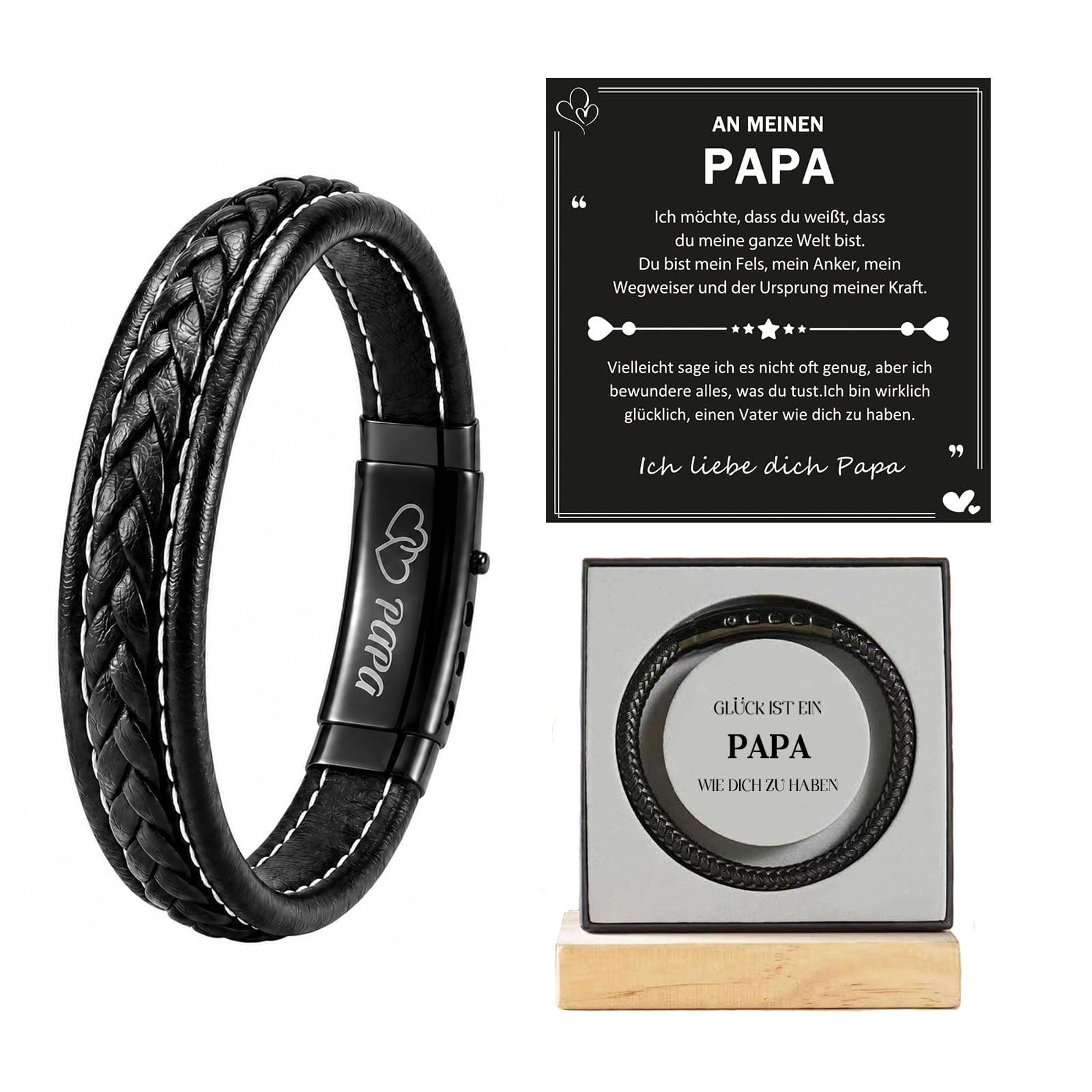 Lueaurra Vatertagsgeschenk Geburtstagsgeschenk Weihnachten für Papa – Geschenk für Papa – Herren Lederarmband für Vater Schwarz Angebot bei HelloDeals