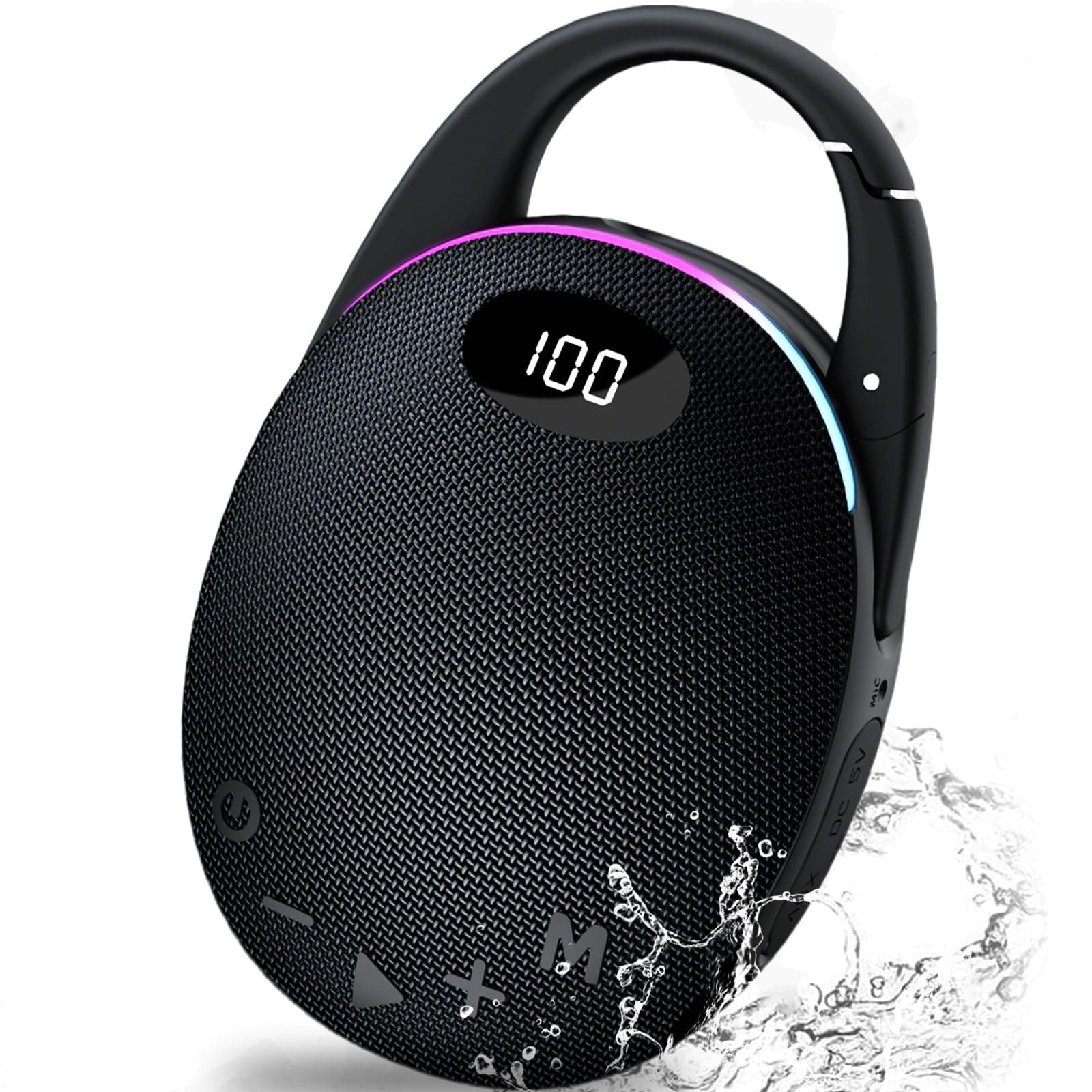 Tragbare Bluetooth Lautsprecher mit Licht,LED Anzeige, Integrierter Karabiner, Pro Sound Musikbox, Kraftvoller Bass,25 Std Akku, RGB Lichter, TWS Kopplung, AUX, TF Karte, Geeignet Outdoor/Party/Reisen Schwarz Angebot bei HelloDeals