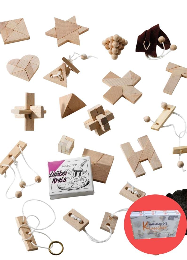 GICO Knobelspiel Klassiker Sets - Diverse Mitgebsel - 16 Spiele einzeln verpackt incl Lösung Geduldspiele Geschicklichkeitsspiele Puzzlespiel Knobelspiele (Set 4) 16-er Angebot bei HelloDeals