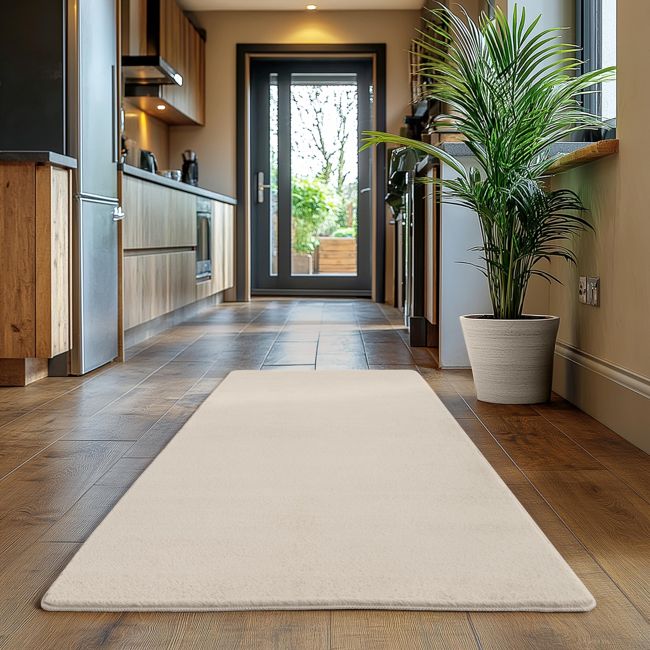 SIMPEX Läufer Teppich Creme 80x150 cm Kurzflor Teppich Waschbar, weich & rutschfest, modernes einfarbiges Design für Schlafzimmer, Küche & Flur 80 x 150 cm (Läufer) Natur Angebot bei HelloDeals
