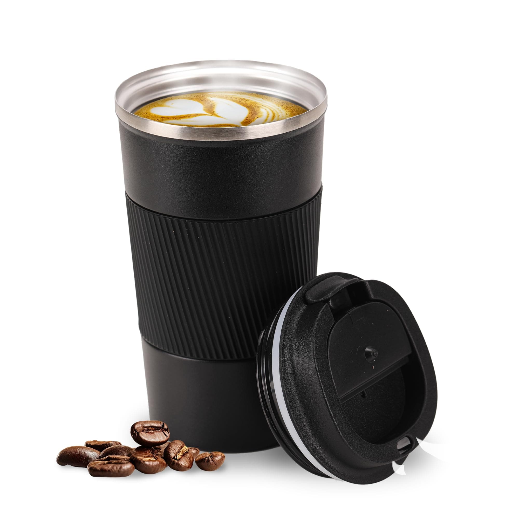 Thermoskanne für Kaffee oder Tee, Thermobecher für Kaffee, Thermobecher mit Kalt- und Warmhaltefunktion, 4-6 Stunden, Thermobecher aus Edelstahl, BPA-frei, Kaffeebecher zum Mitnehmen Schwarz 510 ml Angebot bei HelloDeals