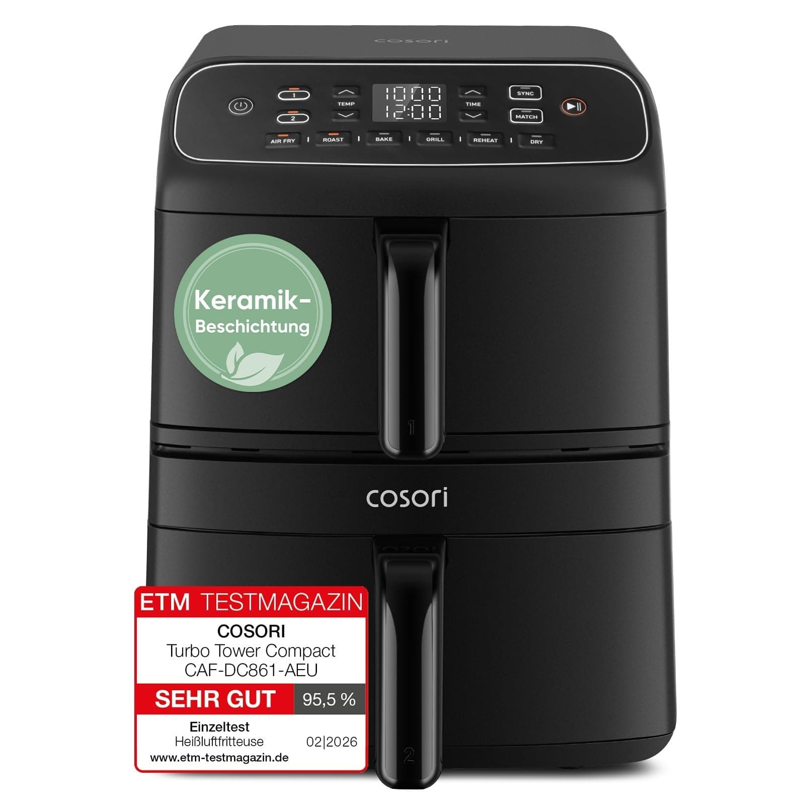 COSORI Airfryer | Turbo Tower Compact | Heißluftfritteuse 2 Kammern Keramikbeschichtung | 8,6L Double Stack mit mehreren Lüfterstufen | 2700W| Schwarz | DC861 8,6 L Schwarz Angebot bei HelloDeals