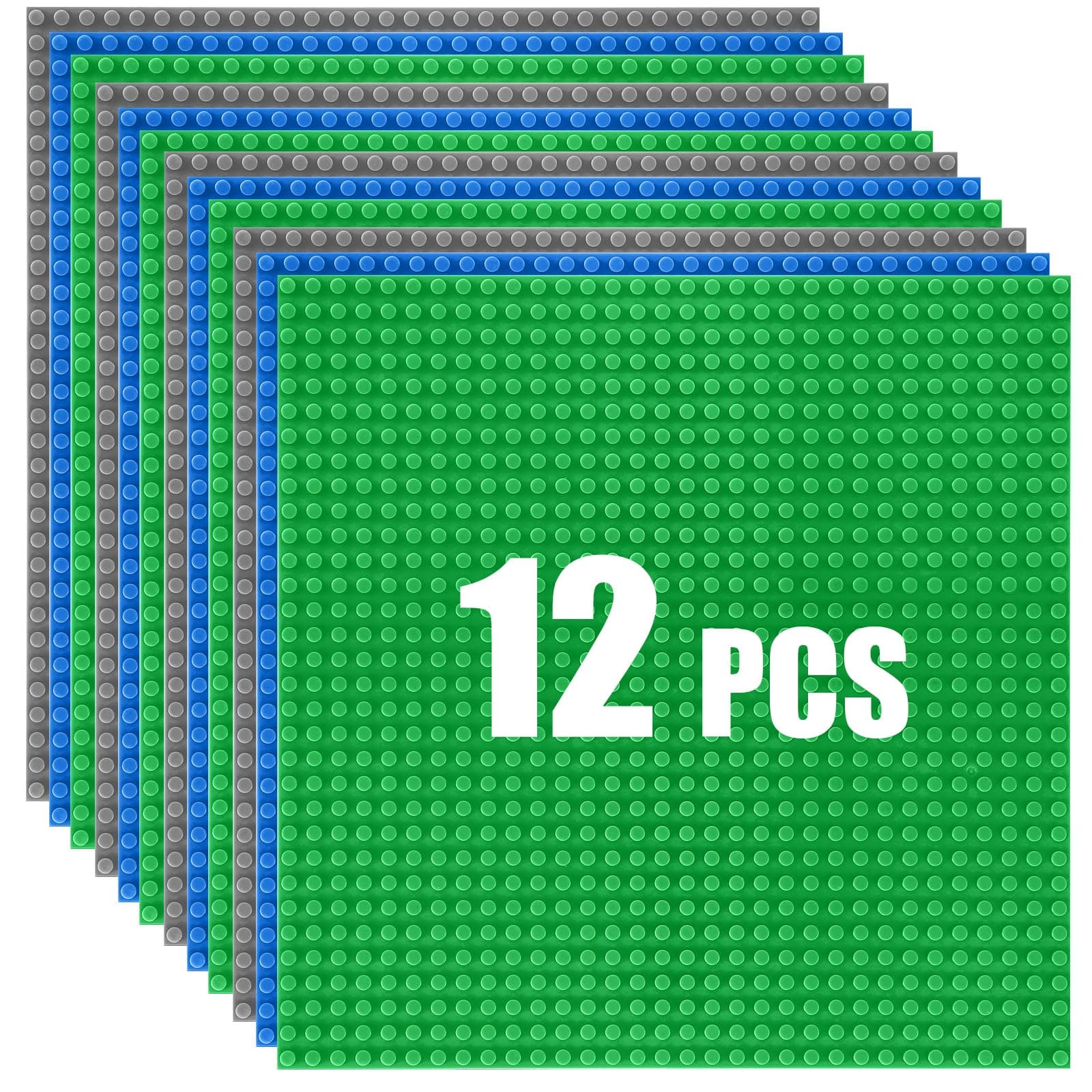 HUIZDQ 12 Stück Klassische Grundplatten für Bauklötze, 100% kompatibel mit Allen großen Marken, mit 32 X 32 Noppen, Grau/Grün/Blau 12 Mehrfarbig Angebot bei HelloDeals