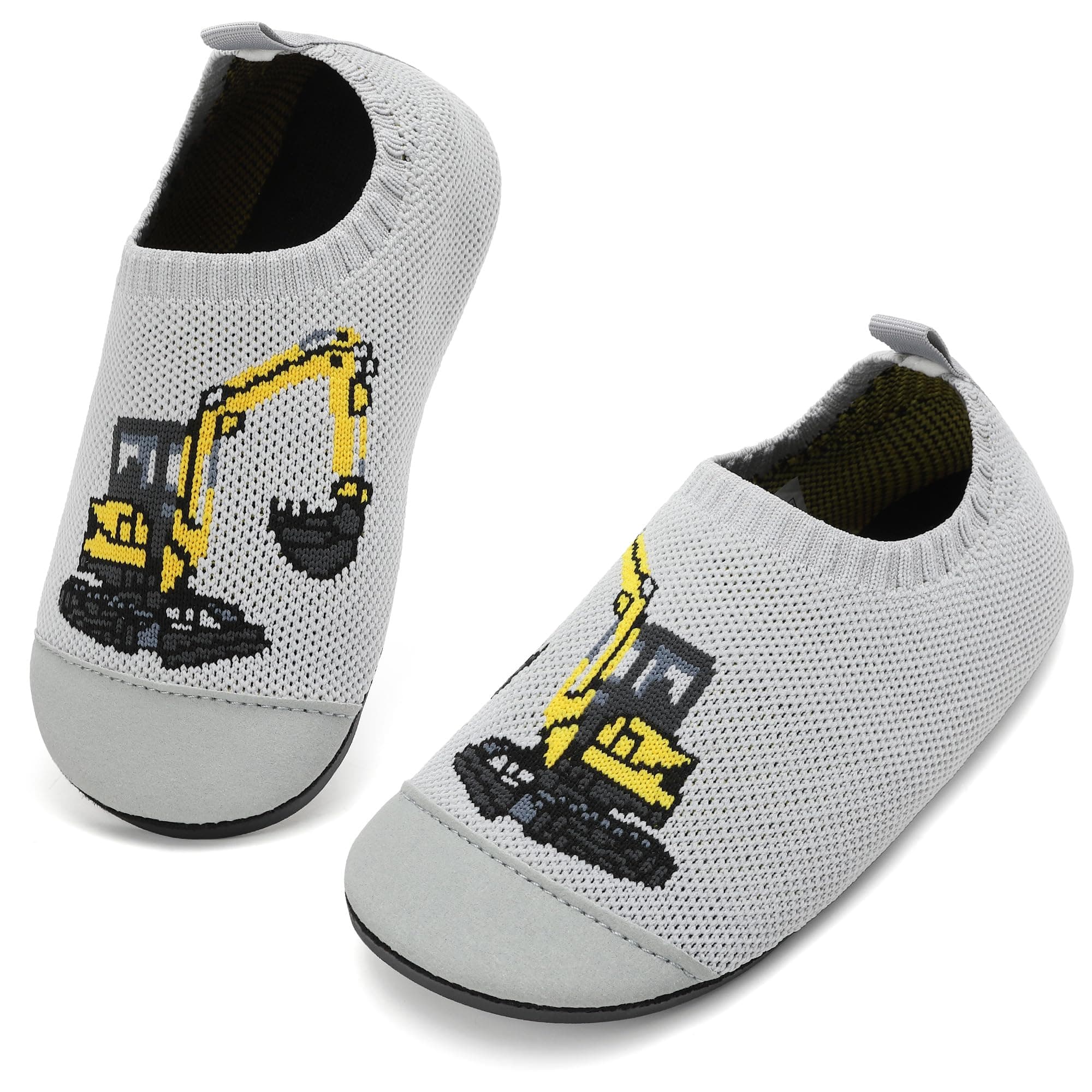 VOLHAL Hausschuhe Kinder Mädchen Junge Barfussschuhe Pantoffeln Lauflerns chuheRutschfest Kindergarten für AtmungsaktiveWeich Kleinkinder Schuhe Unisex 24 EU Bagger Grau Angebot bei HelloDeals
