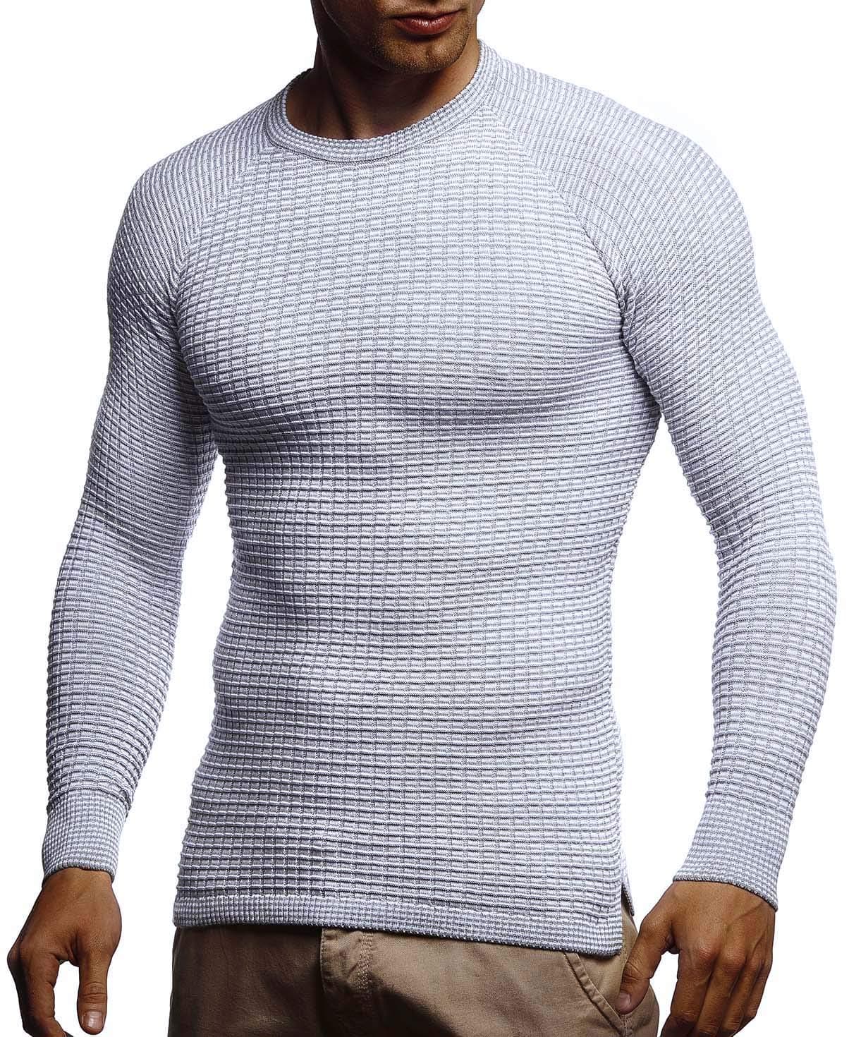 Leif Nelson Strickpullover Herren Rundhals - Dünner Männer Strick Pullover für Winter & Sommer - Coole Crewneck Männer Pullover mit Rundkragen XXL Grau-ecru Angebot bei HelloDeals