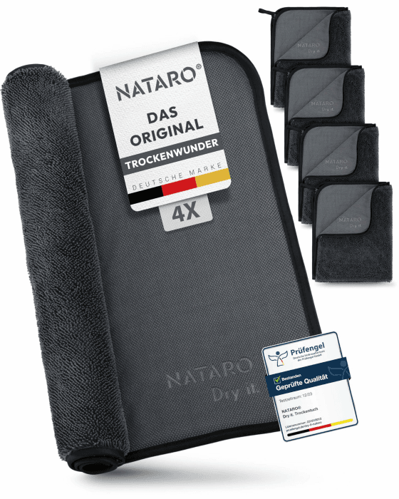 NATARO® 4 Stück Fast Dry it. Premium Trockentuch für Duschkabine, Auto, Haushalt, Camping – DAS ORIGINAL – extra saugfähiges Microfasertuch, fusselfrei, kratzfrei Shiny Wipes Tücher 40x50cm 4er Pack 40x50 cm Anthrazit Angebot bei HelloDeals