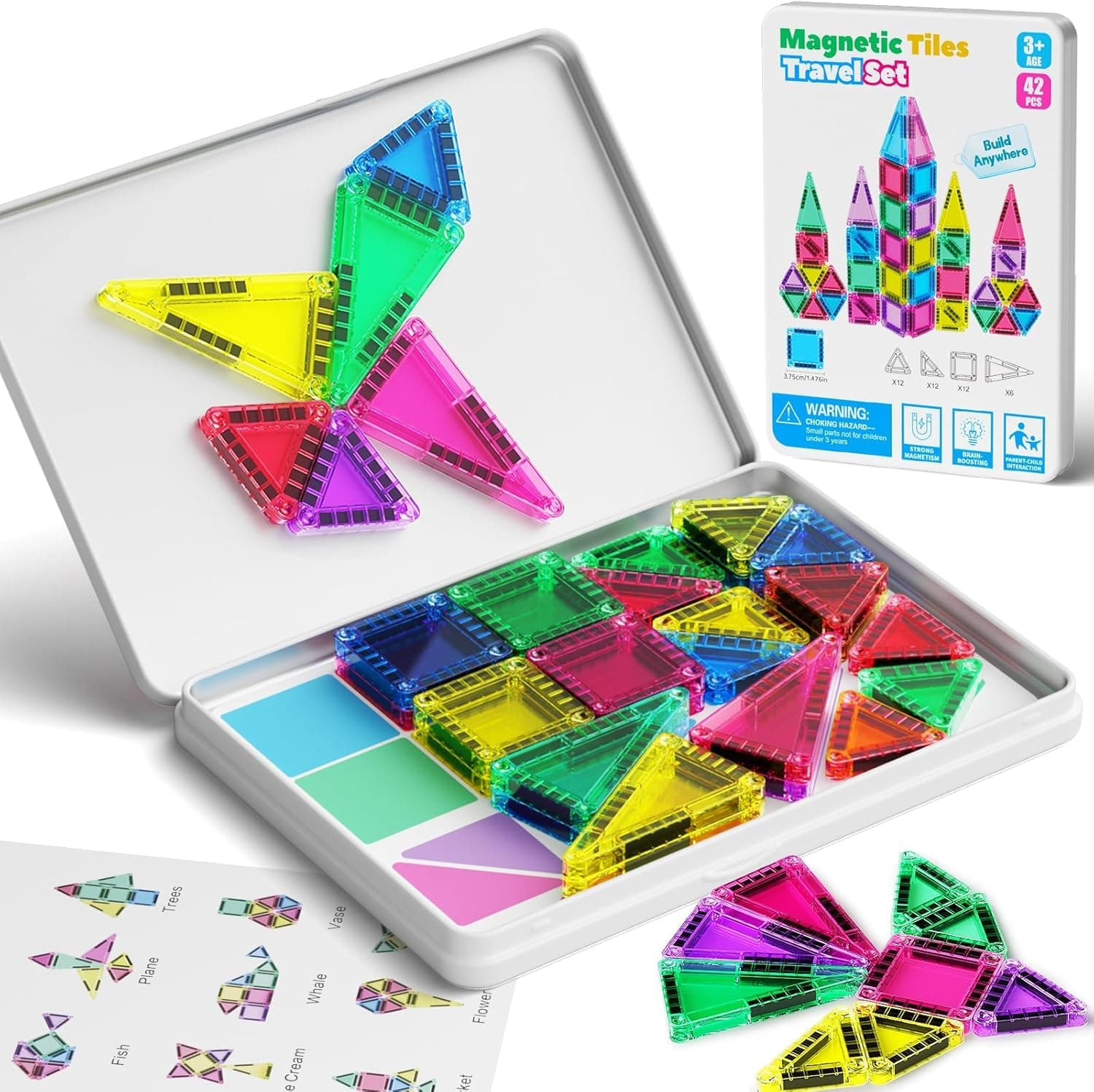 Magnetische Tiles Konstruktion Set 42pcs Reisespielzeug für Kinder Tragbar Reisen MINI Magnetische Fliesen Spielzeug Magnetische Baukasten Montessori Spielzeug Geschenk für 3+ Jahre Kleinkinder 42pcs Magnetische Tiles Angebot bei HelloDeals