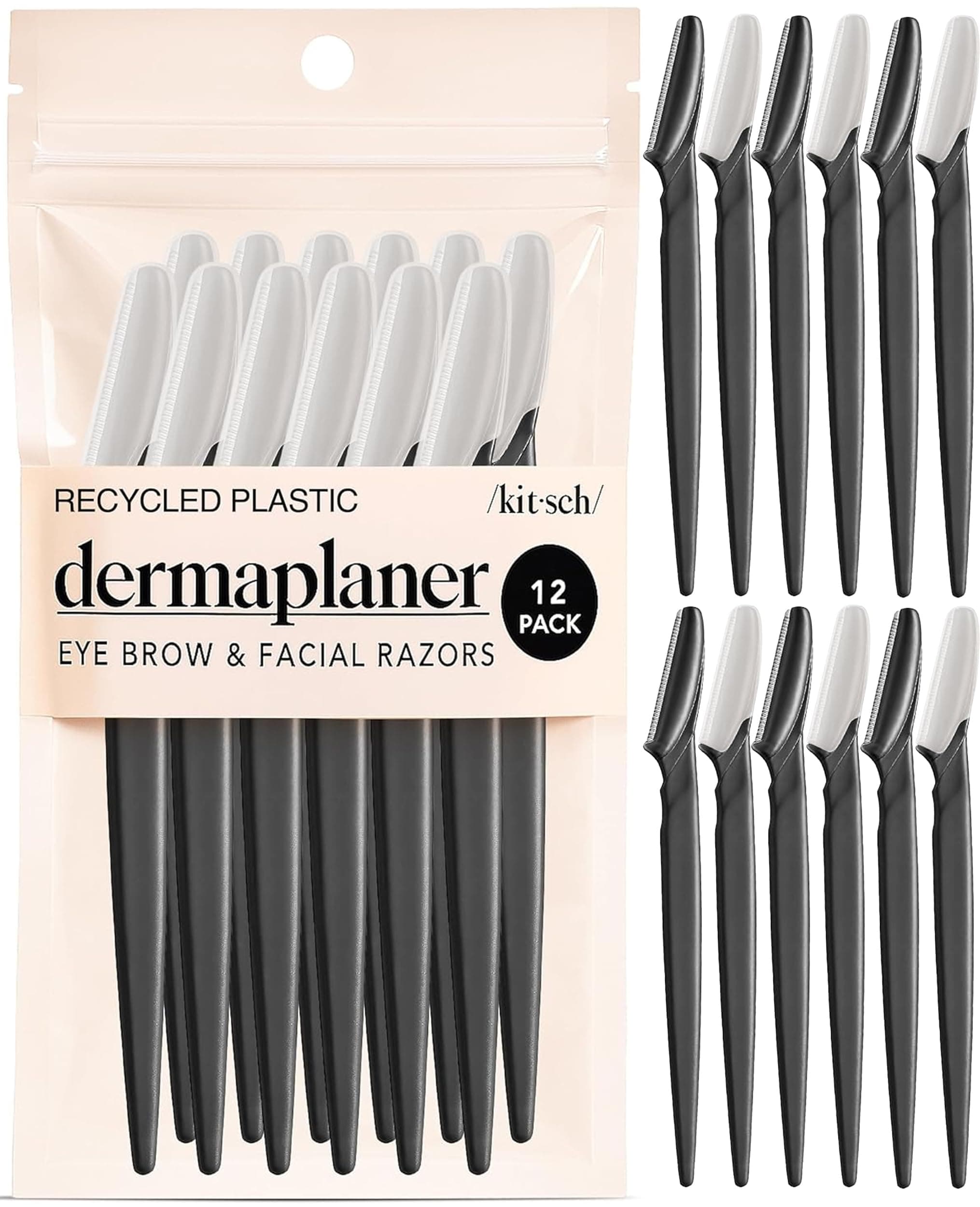 Kitsch Dermaplaning Tool – 12 Stück Rasiermesser, Gesichtsrasierer Frauen, Augenbrauenrasierer, Gesichtshaarentfernung für Frauen, Dermaplane-Rasierer für das Gesicht, Black Black - 12 Stück Angebot bei HelloDeals