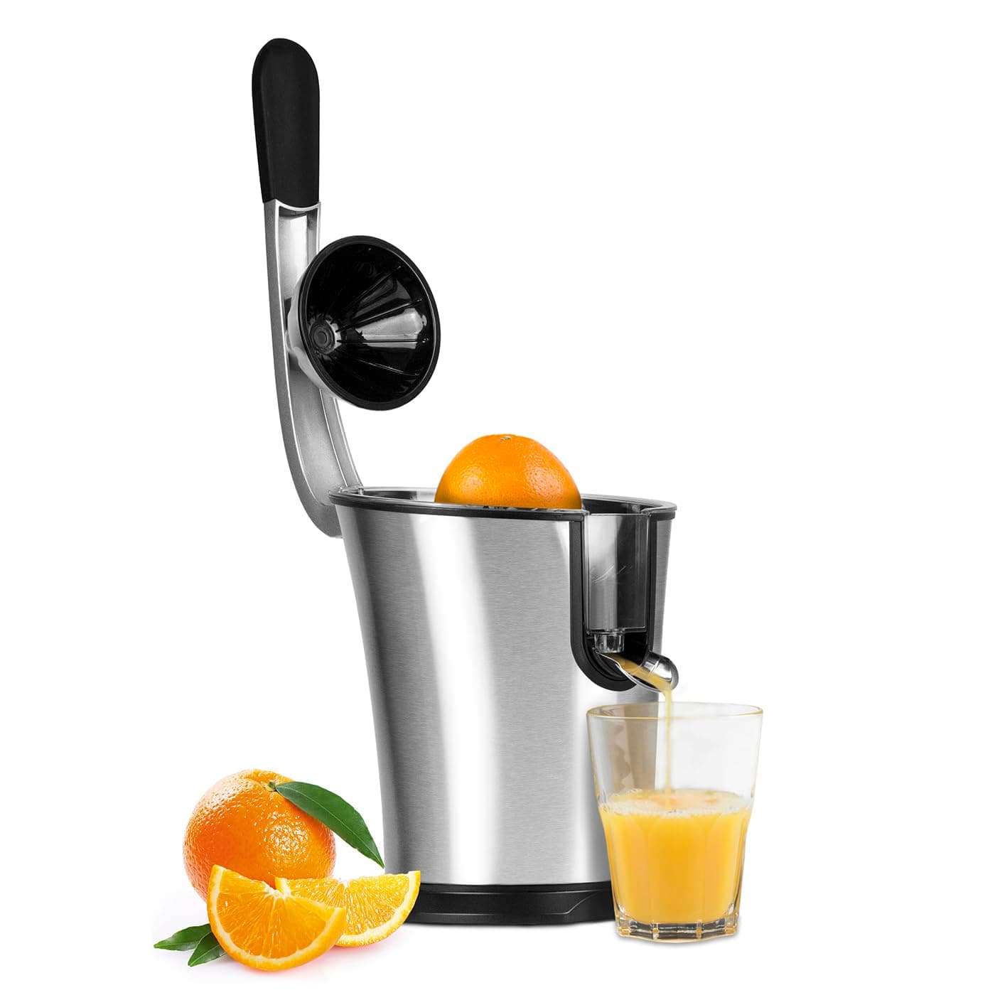Caso CP 300 Design-Zitruspresse, Testurteil: Sehr Gut, elektrische und kraftvolle Zitronenpresse mit Universal-Presskegel, Tropf-Stopp, Edelstahlsieb, Hebel-Pressarm Angebot bei HelloDeals