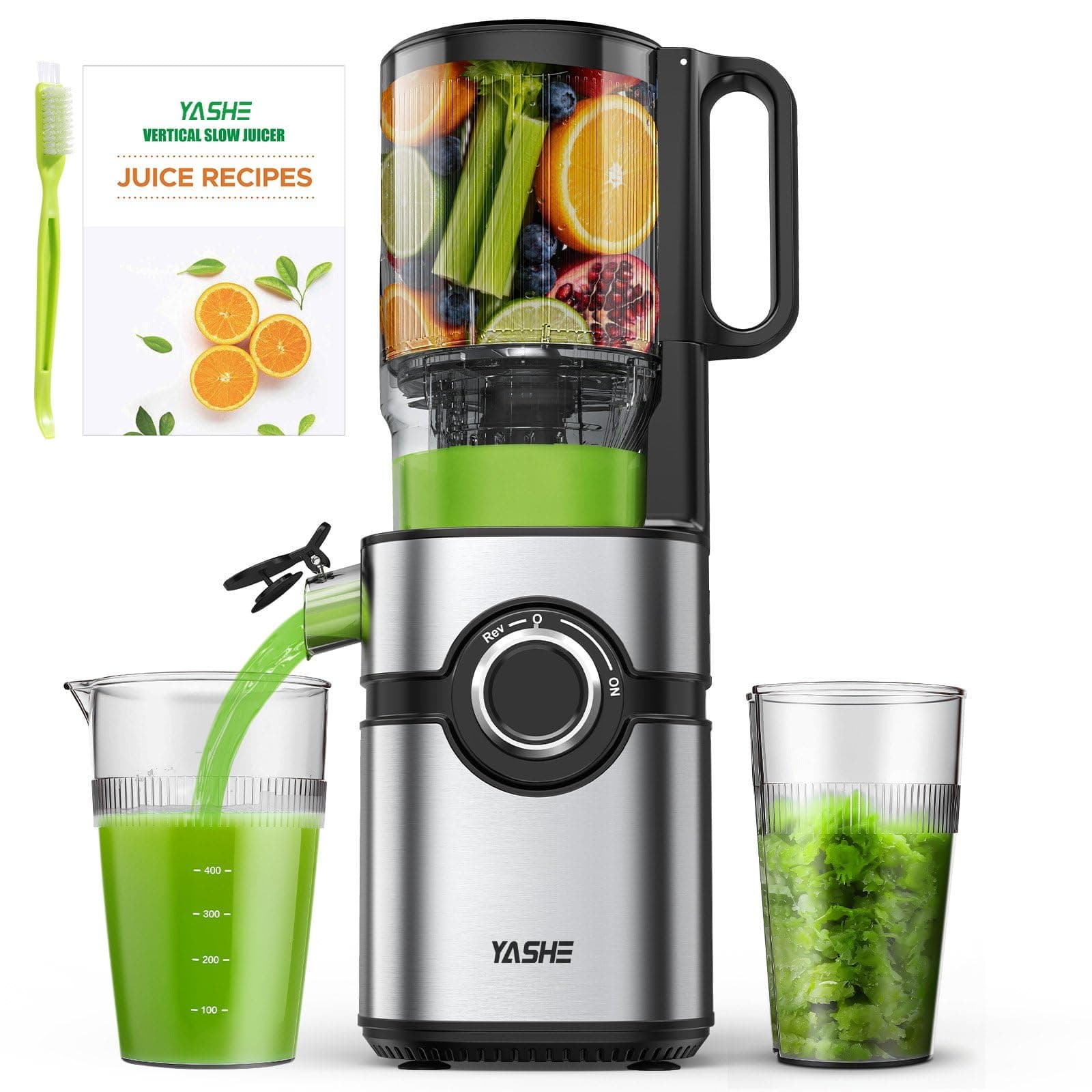 YASHE Entsafter, Slow Juicer mit 12,7cm Einfüllschacht für ganze Früchte und Gemüse, Saftpresse mit Selbstzufuhr, hoher Saftausbeute, leicht zu reinigen, Schwarz Angebot bei HelloDeals