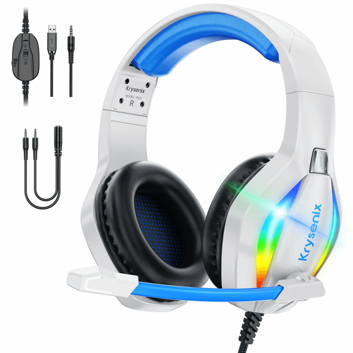 Krysenix PG1 RGB Gaming Headset für PS4, PS5, PC, Xbox,Switch, Kabel Gaming Kopfhörer mit LED Licht, Over Ear Computer Headset mit Noise Cancelling Mikrofon und 3,5 mm Klinke,Hell Blau Angebot bei HelloDeals