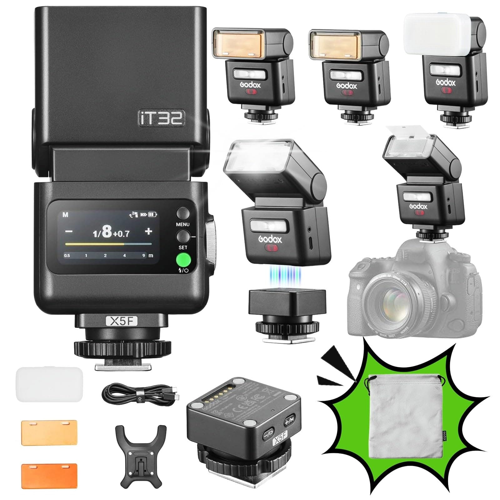Godox iT32 TTL Kamera Blitz für Fuji mit Kabellosem X5-F Funktrigger, 2.4G HSS 1/8000s Blitzgerät, Kompatibel mit X100VI X-E5 XT5 X100V XS20 XS10 XT30II X100VI XM5 GFX50S GFX50R X-T4 X-T3 GFX100RF for Fujifilm Angebot bei HelloDeals