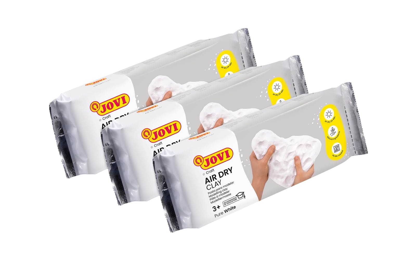 Jovi Air Dry Modelliermasse, gebrauchsfertig, lufttrocknend, auf Basis von Feuchtton, 250 g in weiß, 3er Pack Angebot bei HelloDeals