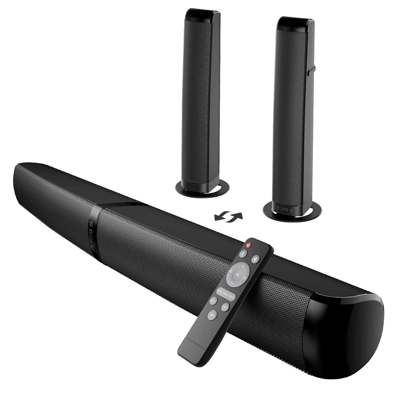 GarageRock Soundbar für TV Geräte, 2026 Upgrade 90W 2-in-1 Teilbare Soundbar for TV, Bluetooth 5.3 Lautsprecher für Fernseher with ARC/Opt/AUX Anschluss, Heimkino Soundsystem for TV/PC/Gaming/Gift Schwarz Angebot bei HelloDeals