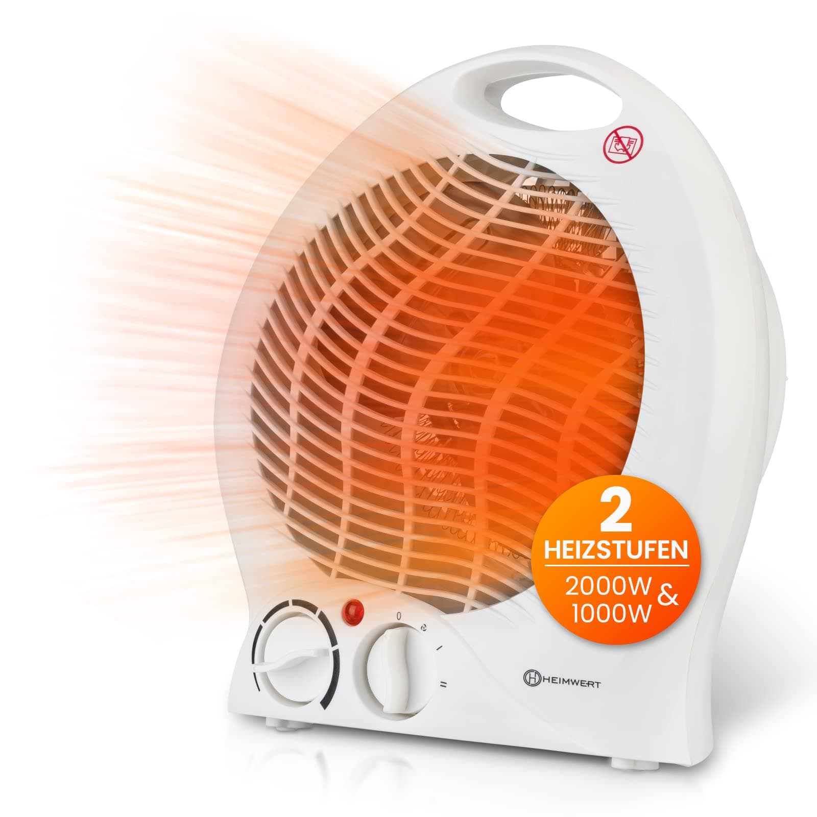 HEIMWERT Heizlüfter energiesparend 2000 Watt - Schnellheizer mit ENERGIESPARSTUFE und Tragegriff - Elektroheizung mit Thermostat und 2 Strom Heizstufen I 2in1 Kühlfunktion I 22x29x13 cm (weiß) Angebot bei HelloDeals