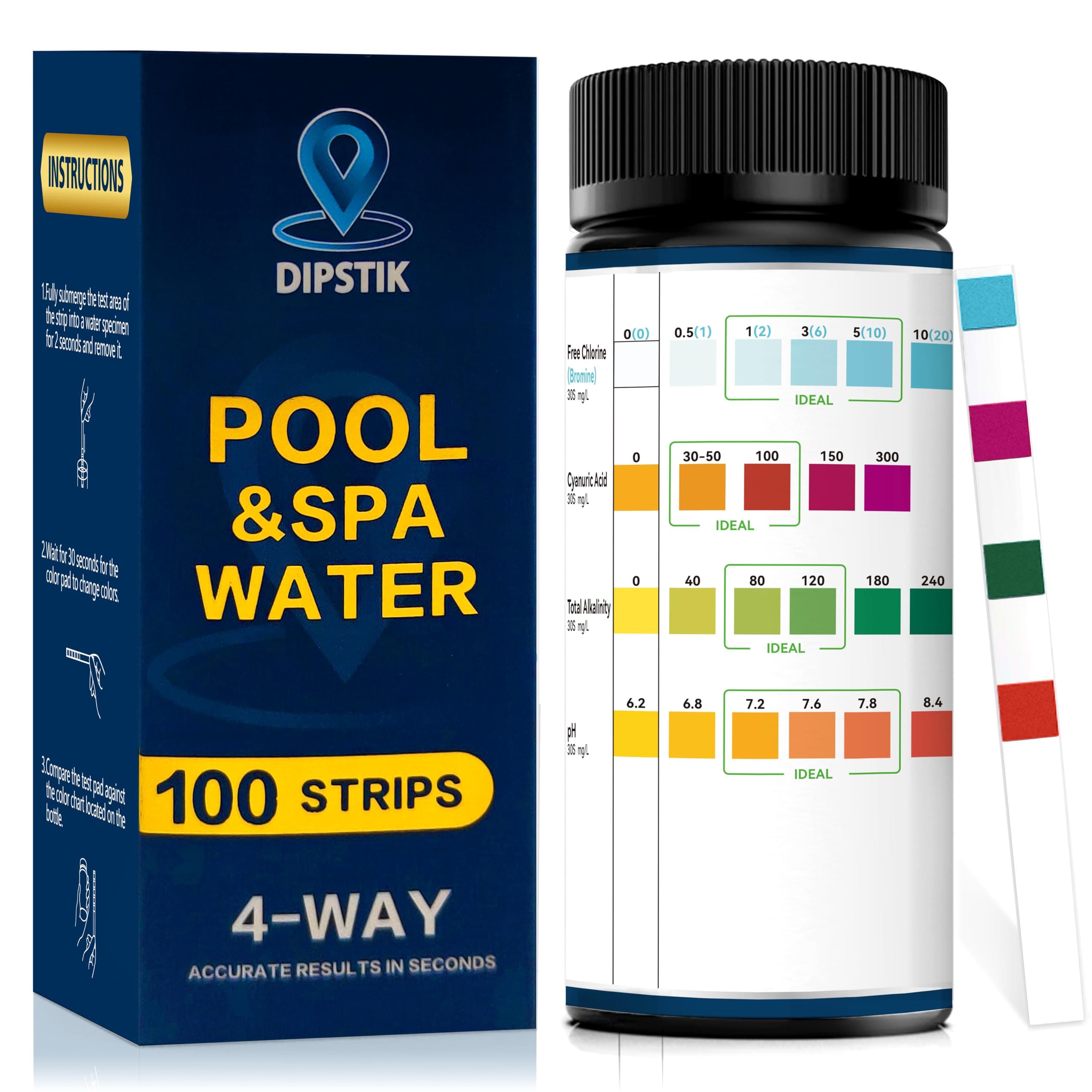 3 in 1 Pool Teststreifen für Spa,100 Stück Teststreifen Pool Tester, Wassertest-Set, Genauer Chemischer Tester für Feststreifen Pool pH und Chlor, Brom,Alkalinität,Pool Zubehör 4-in-1 Pool Water Angebot bei HelloDeals