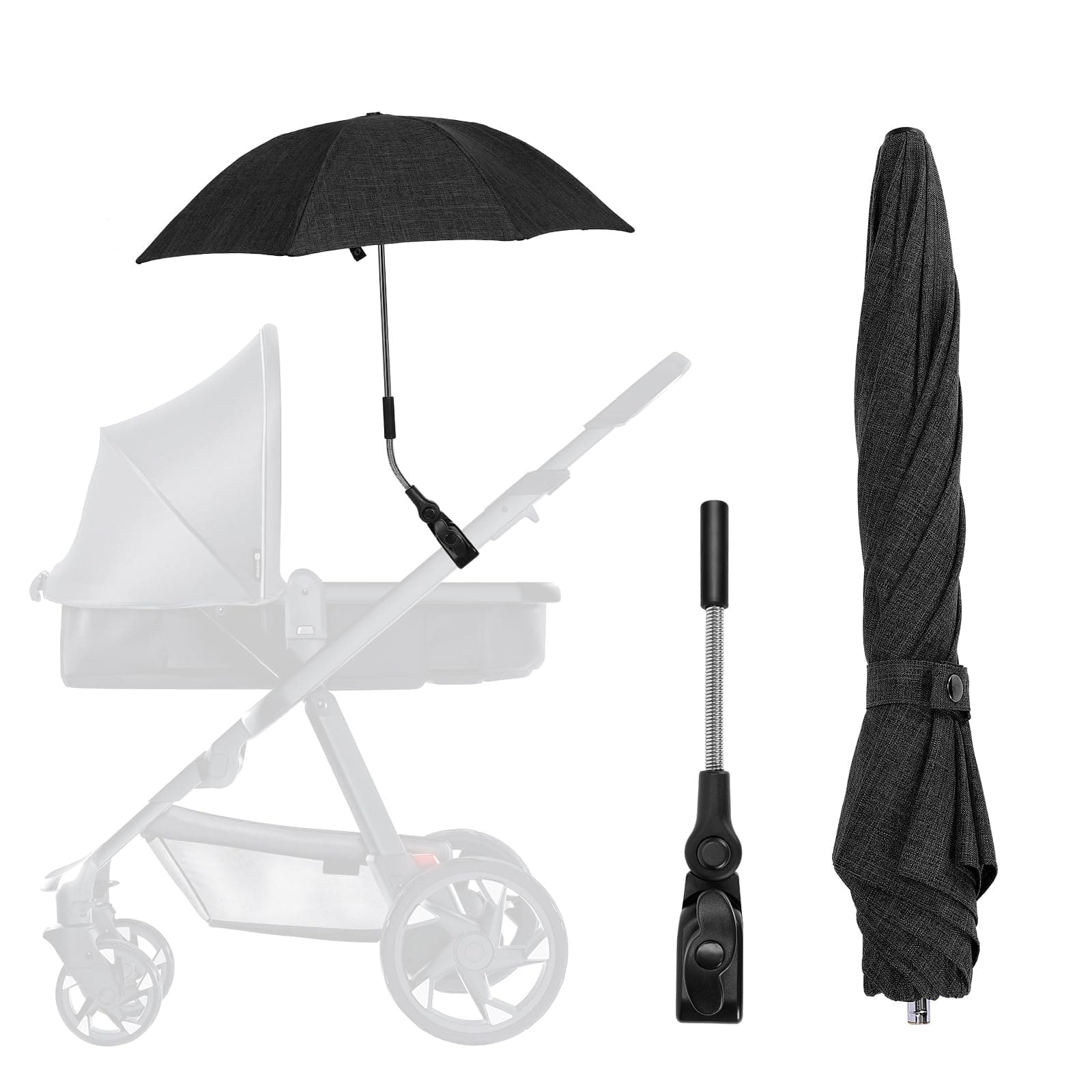 Universal Sonnenschirm für Kinderwagen UV Schutz, UPF50+, Sonnenschutz Regenschirm für Kinderwagen und Buggy, 71 cm Durchmesser, Universalhalterung für Rund- und Ovalrohre Schwarz Angebot bei HelloDeals