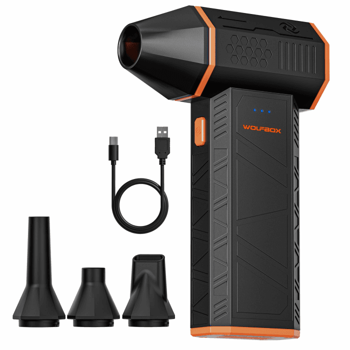 WOLFBOX MegaFlow 50 Electric Air Duster-110000RPM Super Power Cordless Air Duster, 3-Gang einstellbare Mini-Gebläse mit Akku, Staubbläser für Computer, Tastatur, Haus, Outdoor und Auto Angebot bei HelloDeals