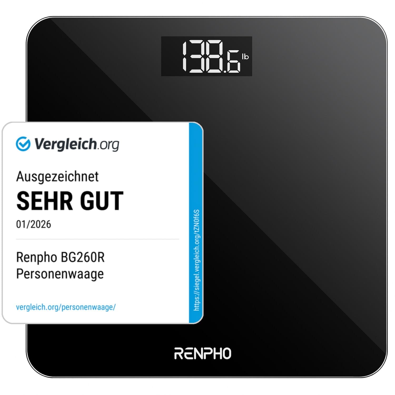 RENPHO Personenwaage, Körperwaage mit Hochpräzisions-Sensoren, Personen Digitalwaage mit Step-On-Technik, Gewichtswaage aus Sicherheitsglas, 10.2" x 10.2", Schwarz-BK Schwarz-BK 10.2" x 10.2" Angebot bei HelloDeals