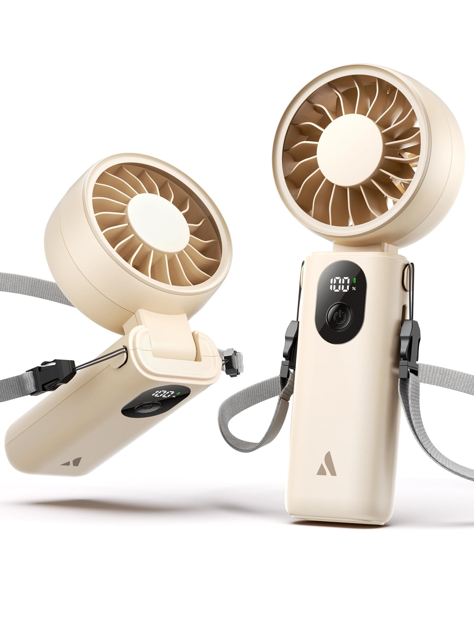 Aecooly 3-in-1 Handventilator | Max. 20 Stunden Laufzeit | 5 Windstufen mit LED-Anzeige | USB-wiederaufladbarer Mini Ventilator | Reise, Outdoor, Büro | Geschenke für Frauen – Beige Angebot bei HelloDeals