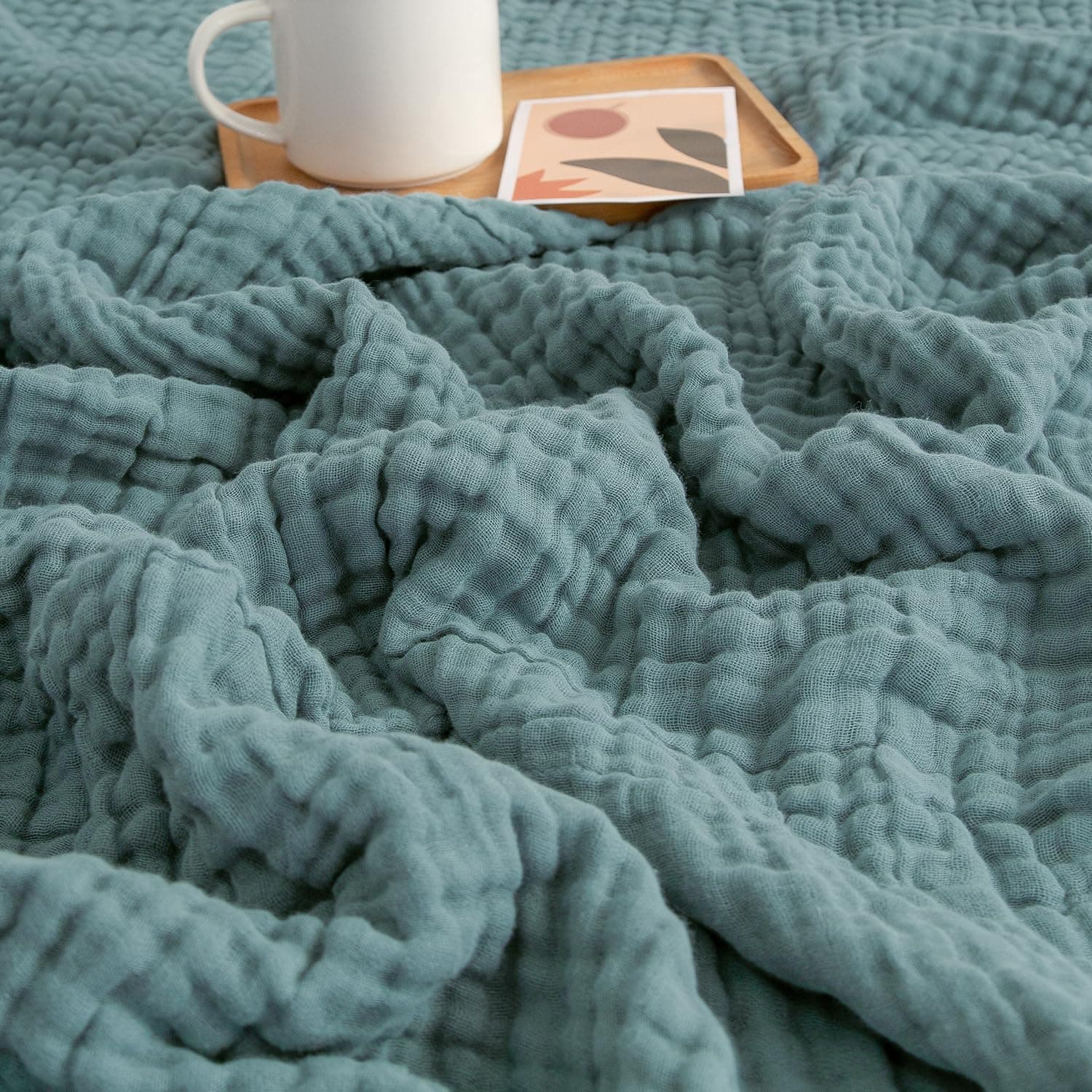 EMME Musselin-Decke Erwachsene 100% Baumwolle, 127 x 177 cm Blaugrün Sommer-Überwurf Decken für Couch, atmungsaktive Gaze-Decke alle Jahreszeiten, weich und leicht vorgewaschene Baumwolldecke 03-blaugrün Einfarbig 127 x 177 cm Angebot bei HelloDeals