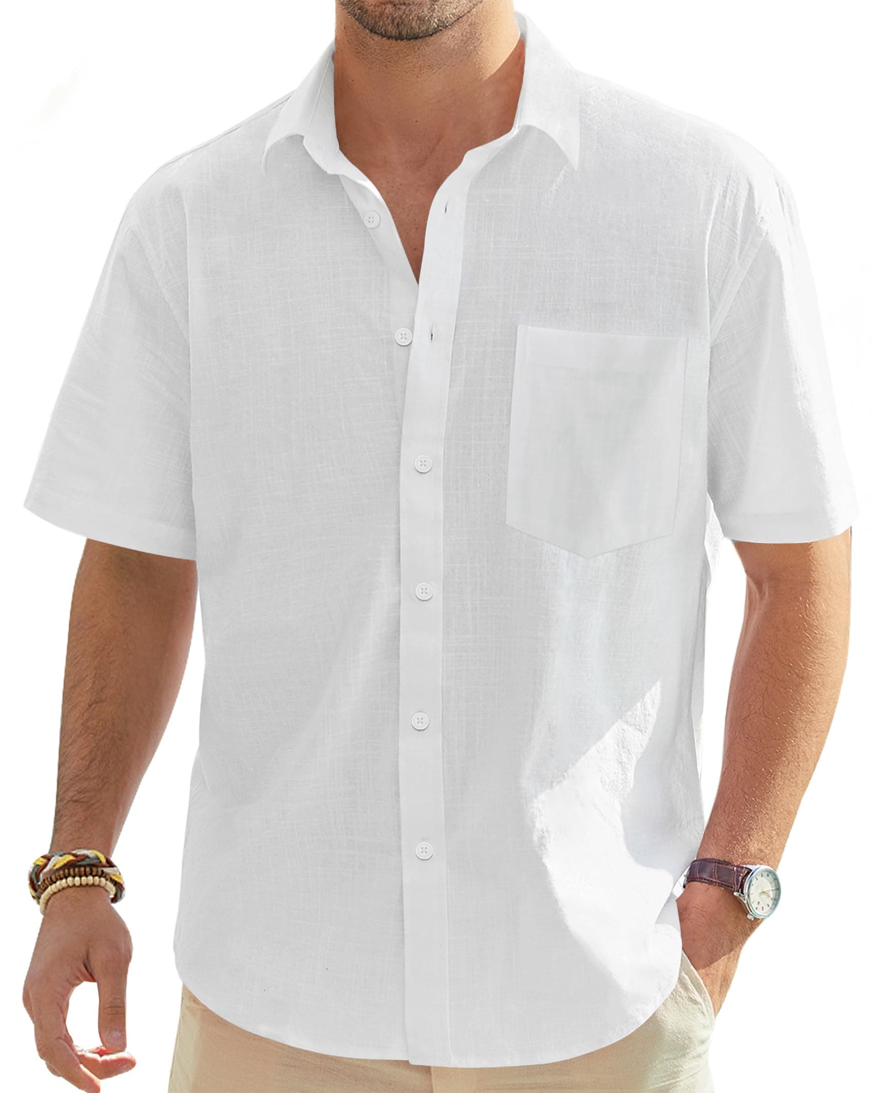 J.VER Leinenhemd Herren Hemd Kurzarm Leinenshirt Freizeithemd Businesshemd Sommer Casual Regular Fit Shirt Weiß XXL Angebot bei HelloDeals