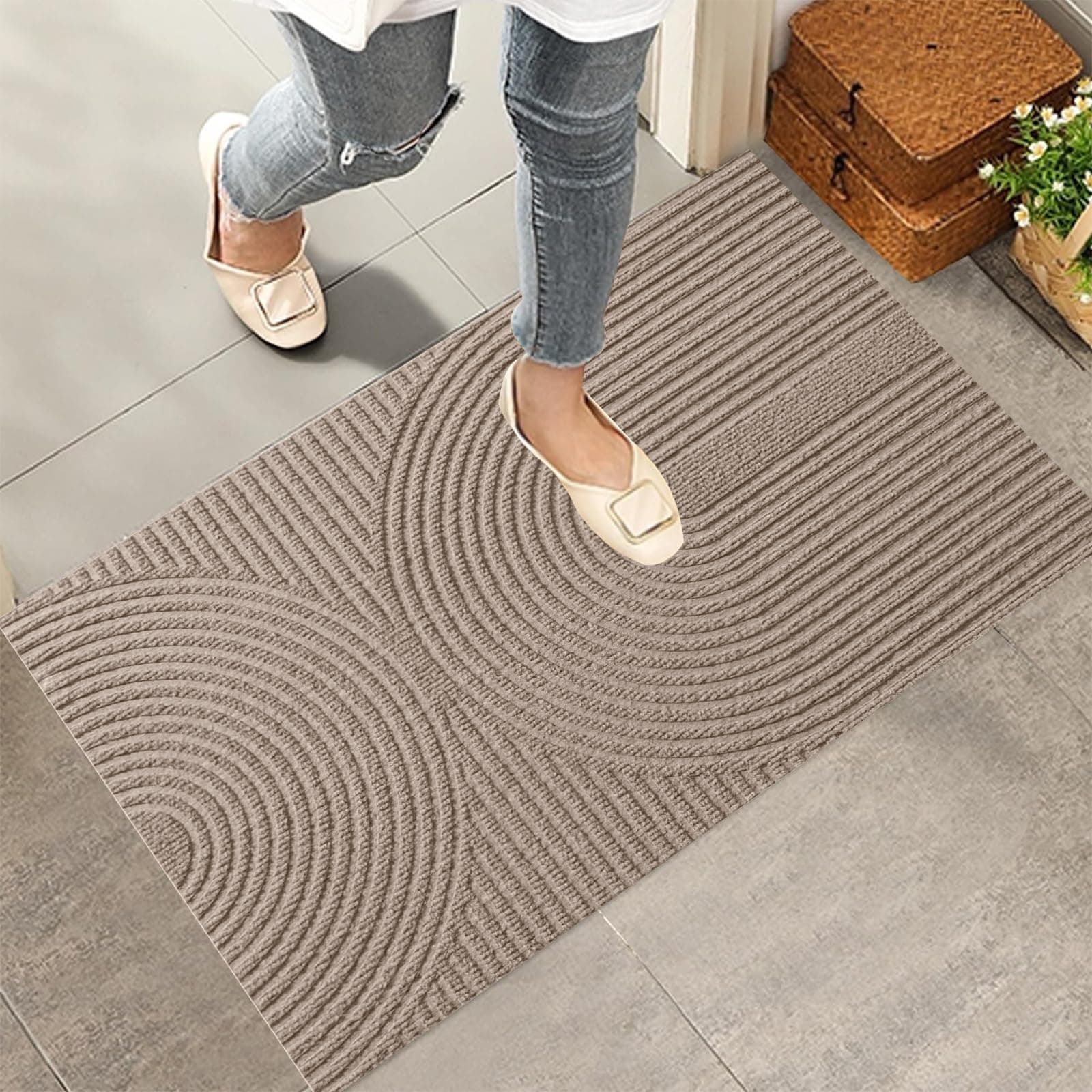 Fußmatte 40x60 cm Innen und Außen - rutschfeste Schmutzfangmatte - Waschbar Fussmatte, Wasserdicht Türmatte - Schmutzfänger Teppich für Eingang, Haustür, Patio, Flur, Garten (Braun) Braun 40 x 60 cm (Rechteckig) Angebot bei HelloDeals