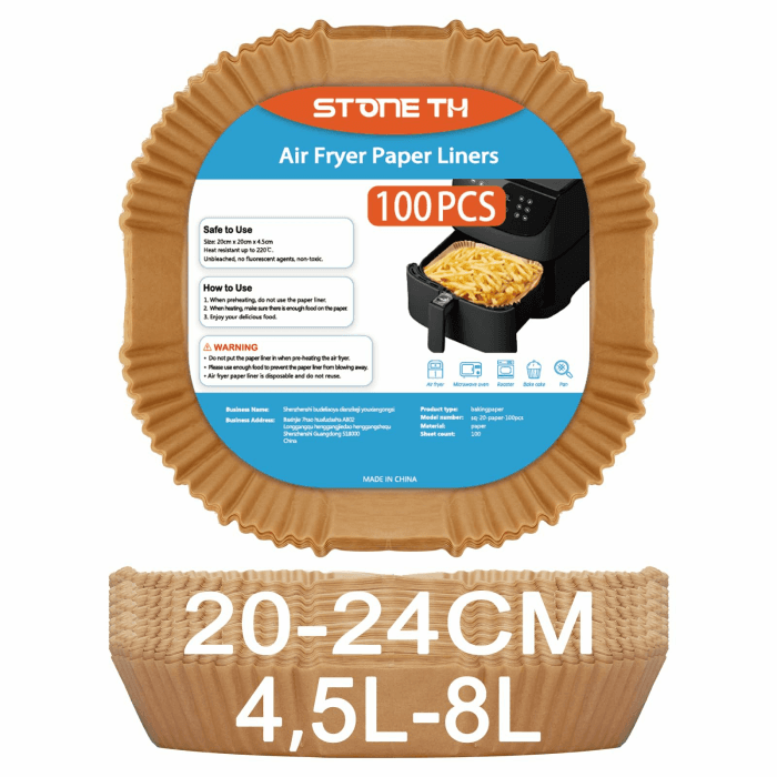 100 Stück Backpapier für Heißluftfritteuse 4,5L-8L, Stone TH 20-24cm Airfryer Backpapier Pergamentpapier Liner Kompatibel mit COSORI Philips Cecotec Midea Russell Hobbs XL Airfryer 20 cm Angebot bei HelloDeals