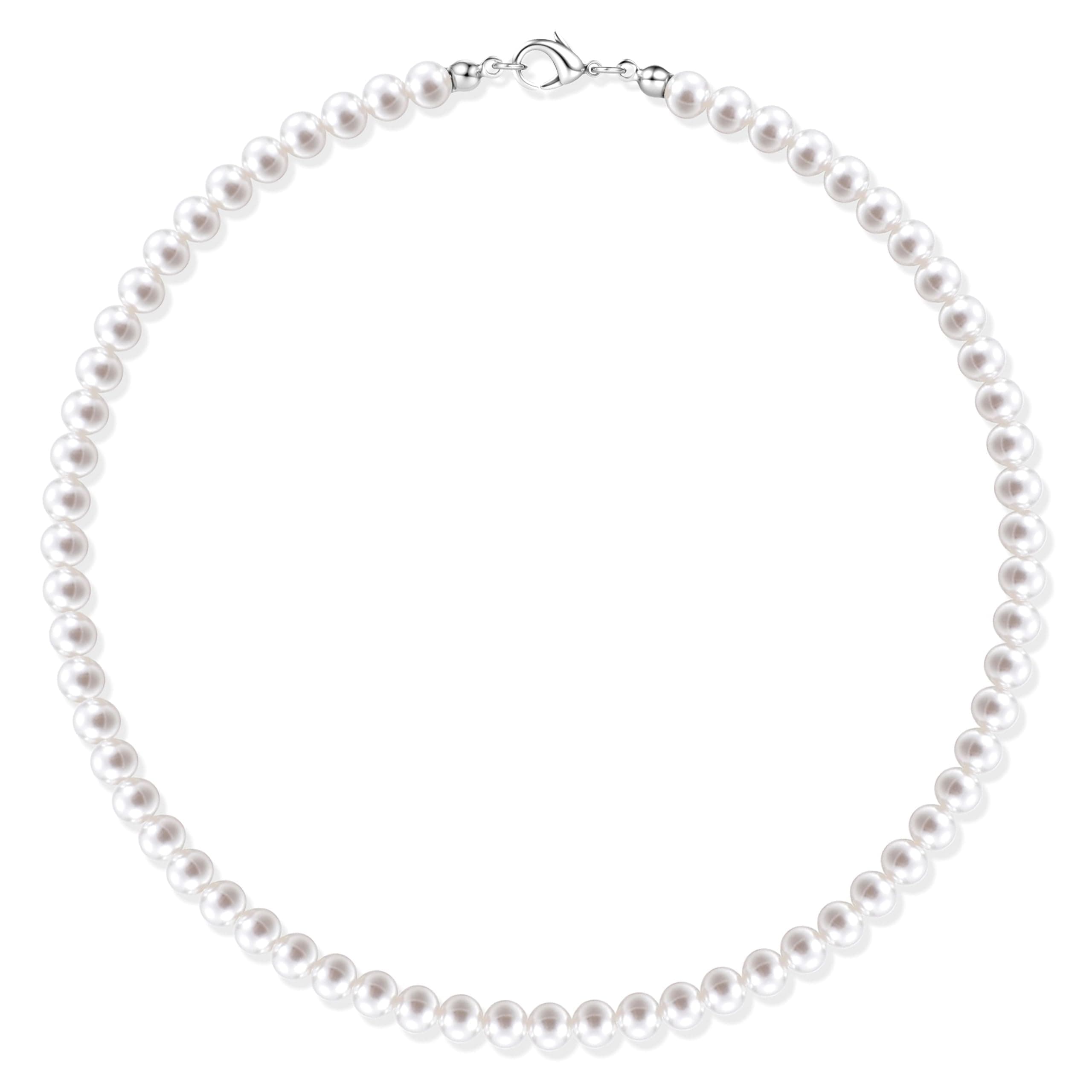 RWQIAN Perlenkette Herren Damen 6mm/8mm Perlen Kette Weiße Faux Perlenkette Choker Halskette Perlen Schmuck 40/45/50/55/60cm 6mm--60cm Angebot bei HelloDeals