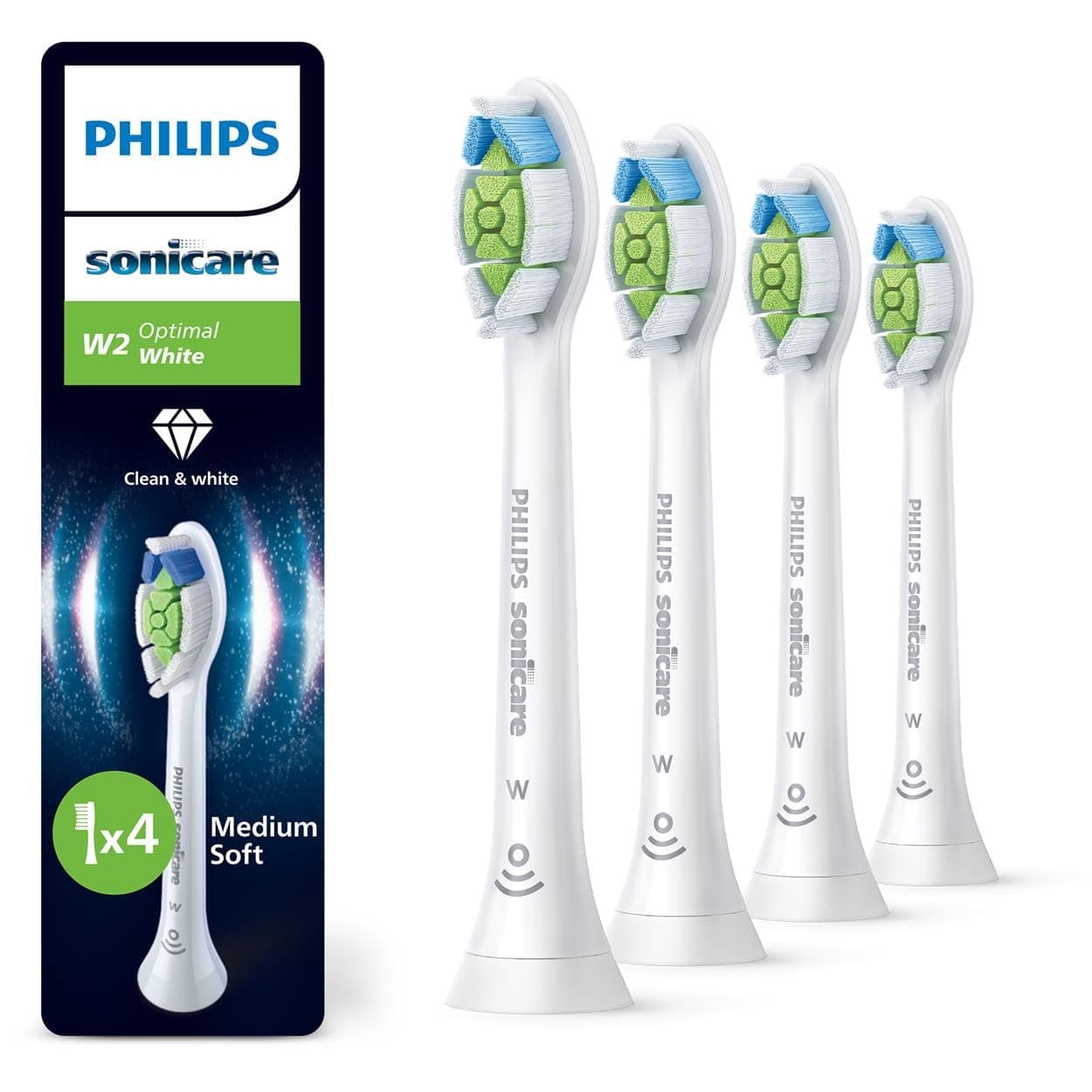 Philips Sonicare W2 Optimal White, Original Ersatzbürstenköpfe, Weiß, 4er-Pack, HX6064/87 1 stück (4er Pack) Angebot bei HelloDeals