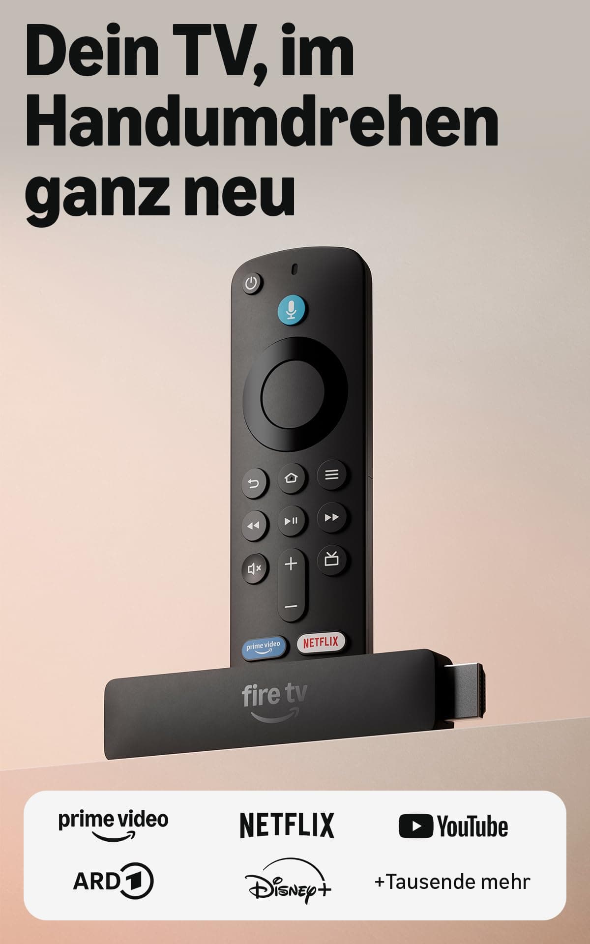 Amazon Fire TV Stick HD (neueste Generation), Free- und Live-TV-Inhalte, Alexa-Sprachfernbedienung, wird über den Fernseher mit Strom versorgt, mühelose Einrichtung, finde Serien schneller mit Alexa+ Angebot bei HelloDeals