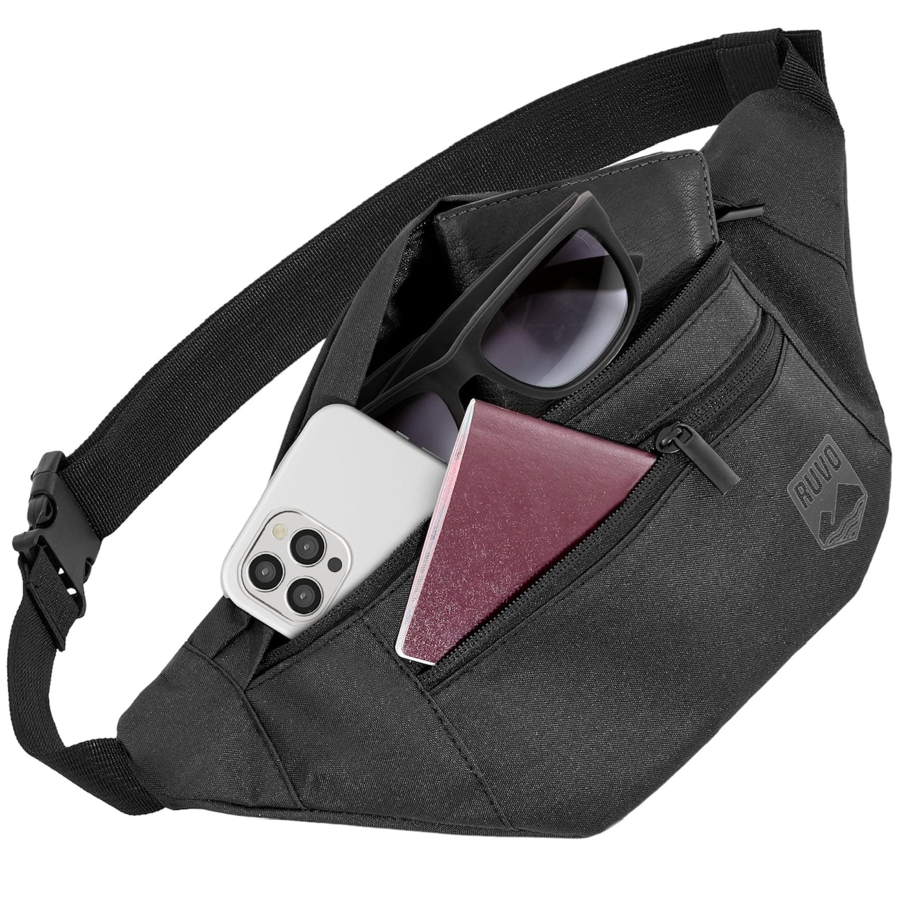 RUVO® Bauchtasche Herren und Damen | Diebstahlsichere Bauchtasche | Outdoor Gürteltasche Herren & Damen | für Reisen, Sport, Festival & alle Aktivitäten geeignet Schwarz Einheitsgröße Angebot bei HelloDeals