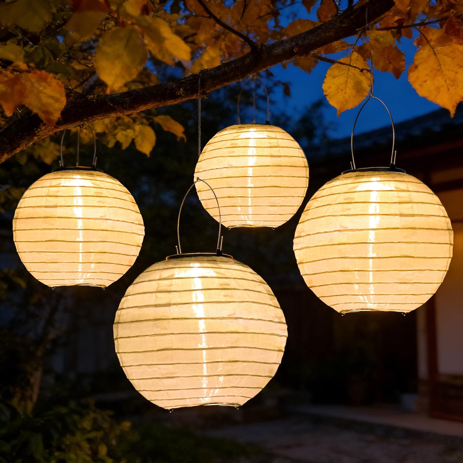 Solar Lampions Außen Wetterfest - 4 Stück 20cm Solar LED Laterne Nylon Hängende Solarbetrieben Gartenlaterne Beleuchtung für Garten, Hof, Terrasse, Hochzeit, Fest Deko (Warmweiß) Angebot bei HelloDeals