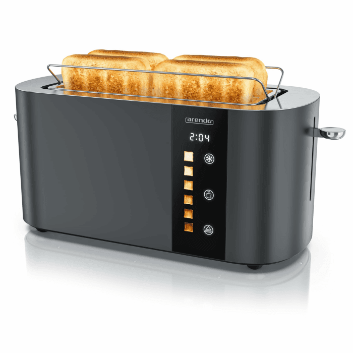 Arendo - Edelstahl Toaster 4 Scheiben Langschlitz - Touchscreen – Doppelwandgehäuse – 1500 W – Integrierter Brötchenaufsatz – 6 Bräunungsgrade – Brotzentrierung – Restzeitanzeige – Memoryfunktion B: Cool Grey Angebot bei HelloDeals