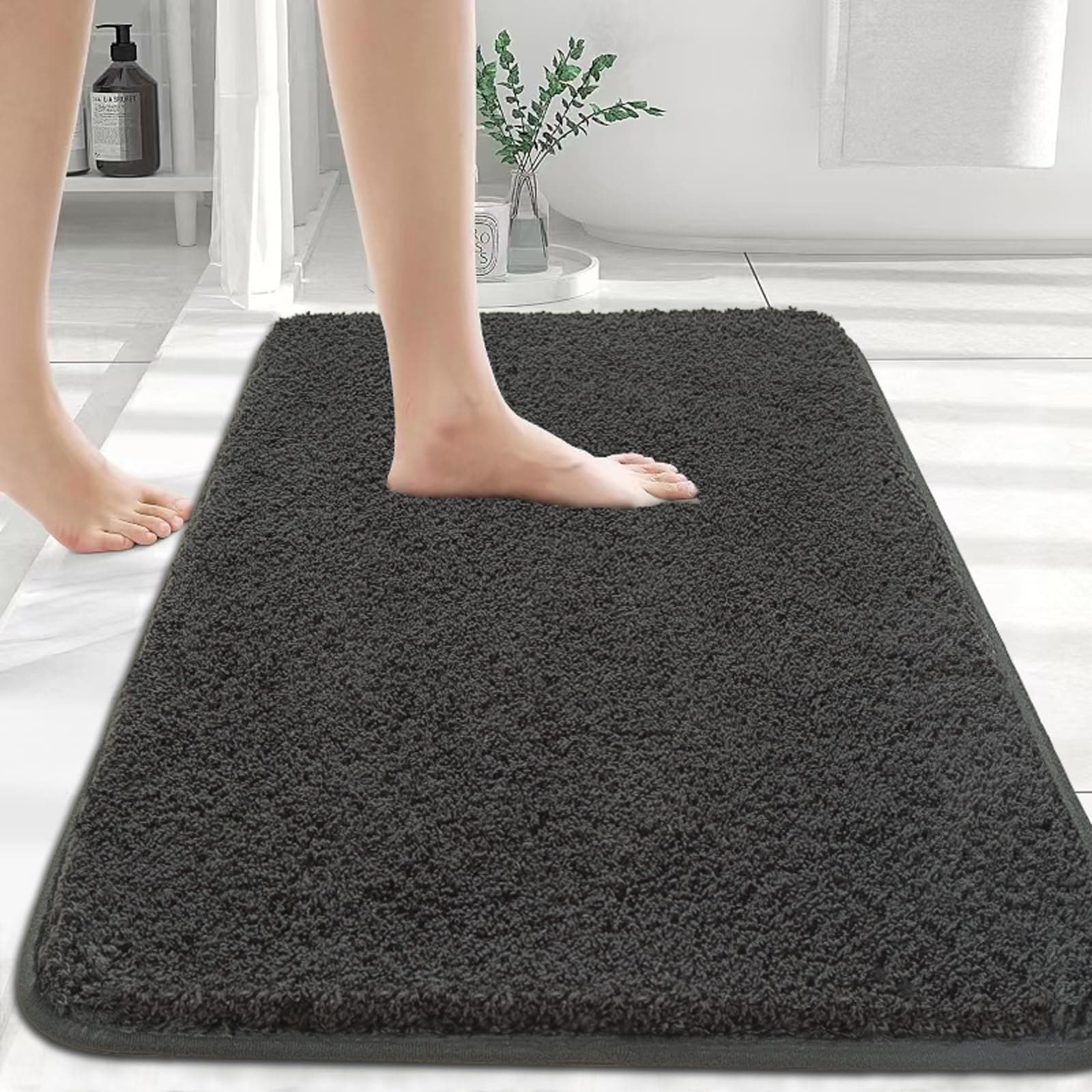Badezimmerteppich 40x60 cm Badematte Grau, Weich Mikrofaser Badvorleger Waschbar Duschvorleger rutschfest, Flauschiger Badteppich Grau 40 x 60 cm (Rechteckig) Angebot bei HelloDeals