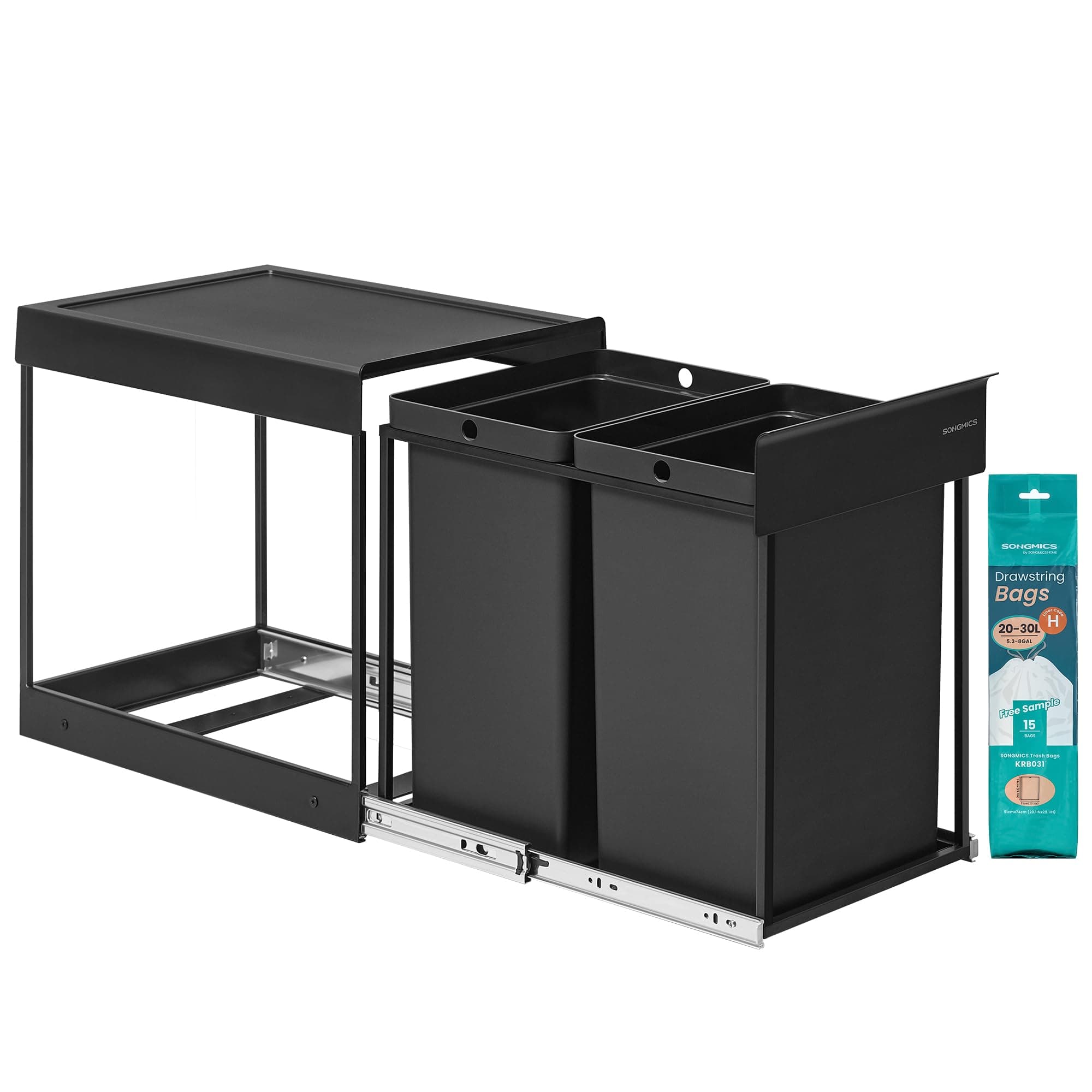 SONGMICS Mülleimer küche, Mülltrennsystem für Unterschrank, 2 x 20 L, Abfalleimer 2 Fächer, ausziehbar, Stahlrahmen, ABS-Deckel, tintenschwarz LTB951B01 tintenschwarz 2 x 20 Liter Angebot bei HelloDeals