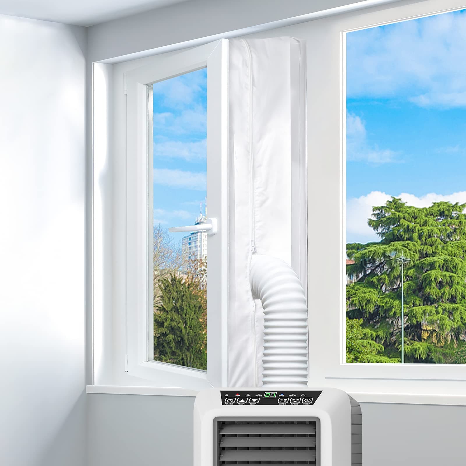 400CM Fensterabdichtung für Mobile Klimageräte, Klimaanlagen, Wäschetrockner, Ablufttrockner, Hot Air Stop zum Anbringen an Fenster, Dachfenster, Flügelfenster Klimaanlage Weiß 400cm Angebot bei HelloDeals