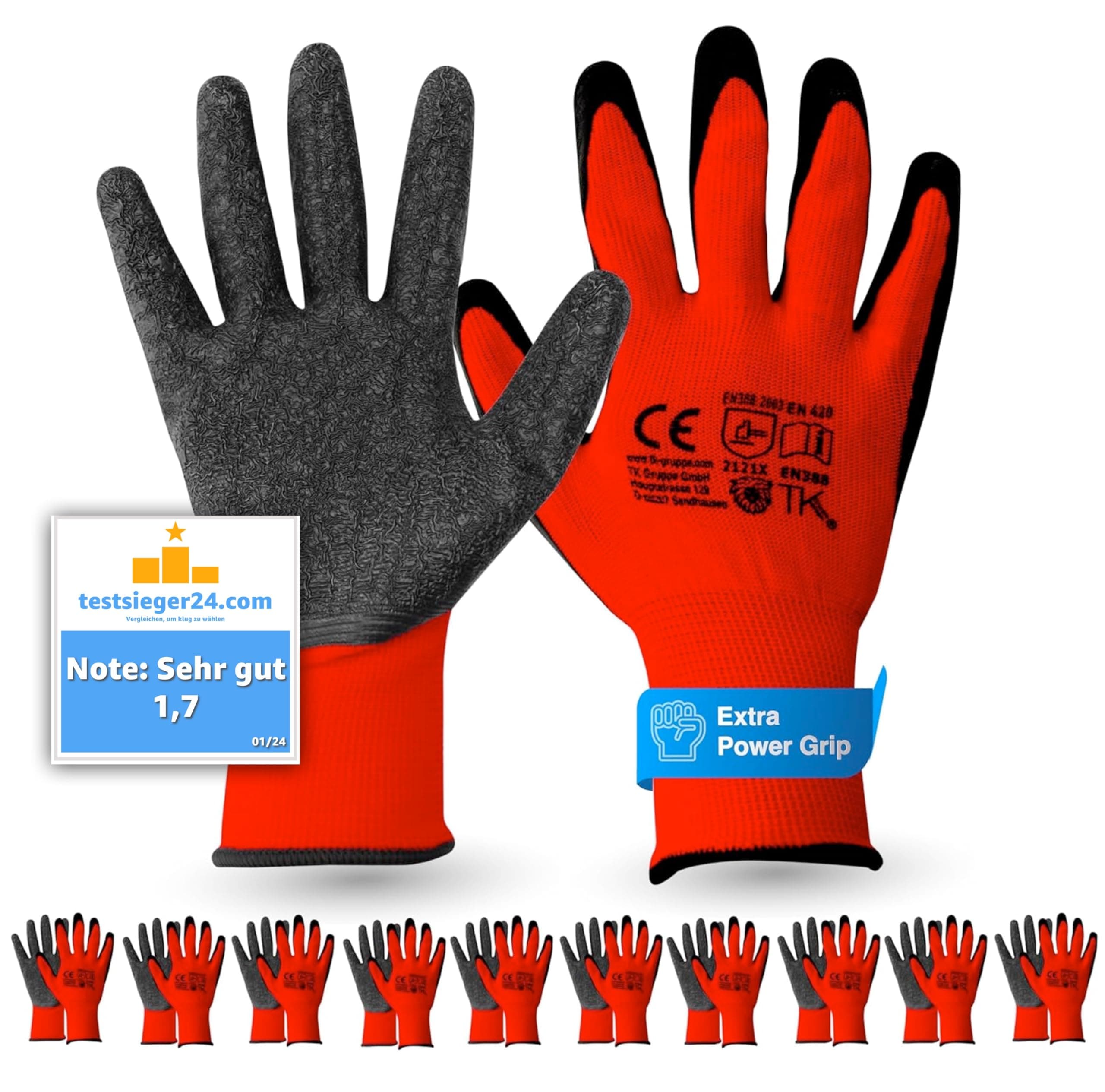 TK Gruppe Timo Klingler 10x Paar EN388 Arbeitshandschuhe Herren - Gr 8-9 (S-M) - Extra Power Grip - Handschuhe & Gartenhandschuhe - Work Gloves für Garten, Montage & Mechaniker Angebot bei HelloDeals