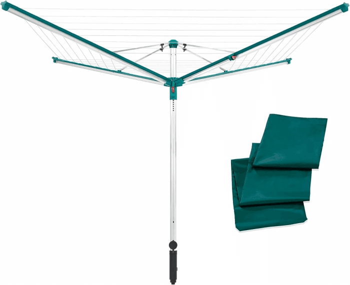 Leifheit Wäschespinne Linomatic 500 Deluxe Cover mit Leineneinzug für saubere Wäsche, Wäscheschirm für die ganze Familie, Wäscheständer inkl. Bodenhülse und Schutzhülle, 50m Leine für 5 Wäscheladungen Mit Schutzhülle 50 m Angebot bei HelloDeals