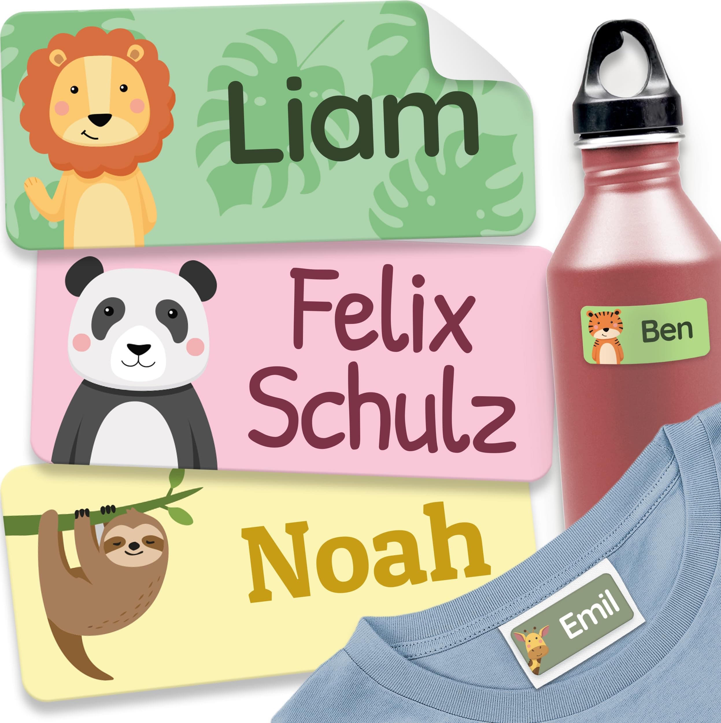 melu kids® Namensaufkleber für Kinder - Kleidung & Gegenstände (60 Stück) Kita/Schule - Namensschilder für Kleidung waschmaschinenfest und personalisiert (Dschungeltiere) Dschungeltiere 60 Stück Angebot bei HelloDeals