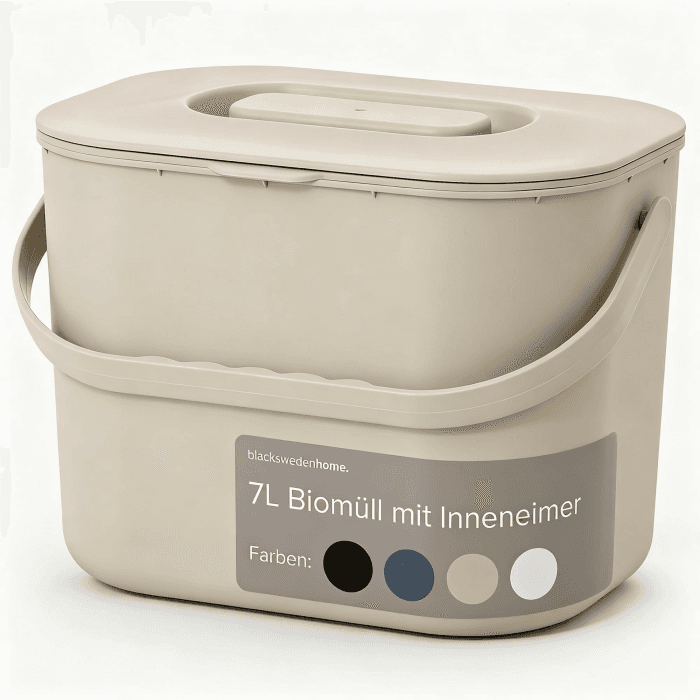 blackswedenhome. Biomülleimer Küche - 7L - Design Komposteimer mit Sieb - Bio-Mülleimer Geruchsdicht - Bio Abfalleimer- Komposter Eimer mit Deckel - Bioabfallbehälter für Küche - Beige Angebot bei HelloDeals