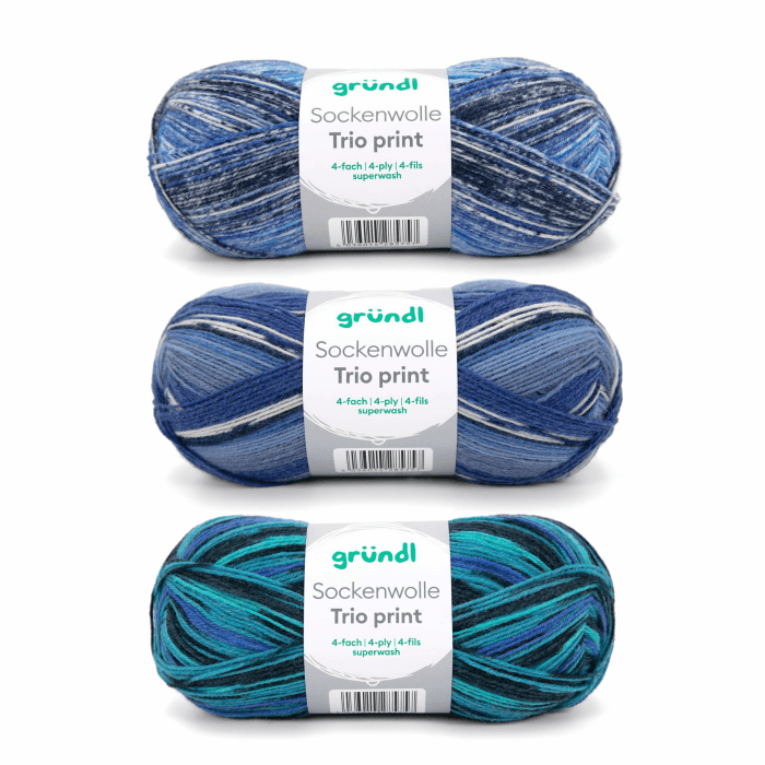 Gründl Wolle Sockenwolle Trio - Strickgarn für 3 Paar Socken - Strapazierfähig und hautfreundlich - 75% Schurwolle, 25% Polyamid - 3 Knäuel 100 g / 420 m - Nadelstärke 2,5-3 - blau grün 3 x 100 g blau grün Angebot bei HelloDeals
