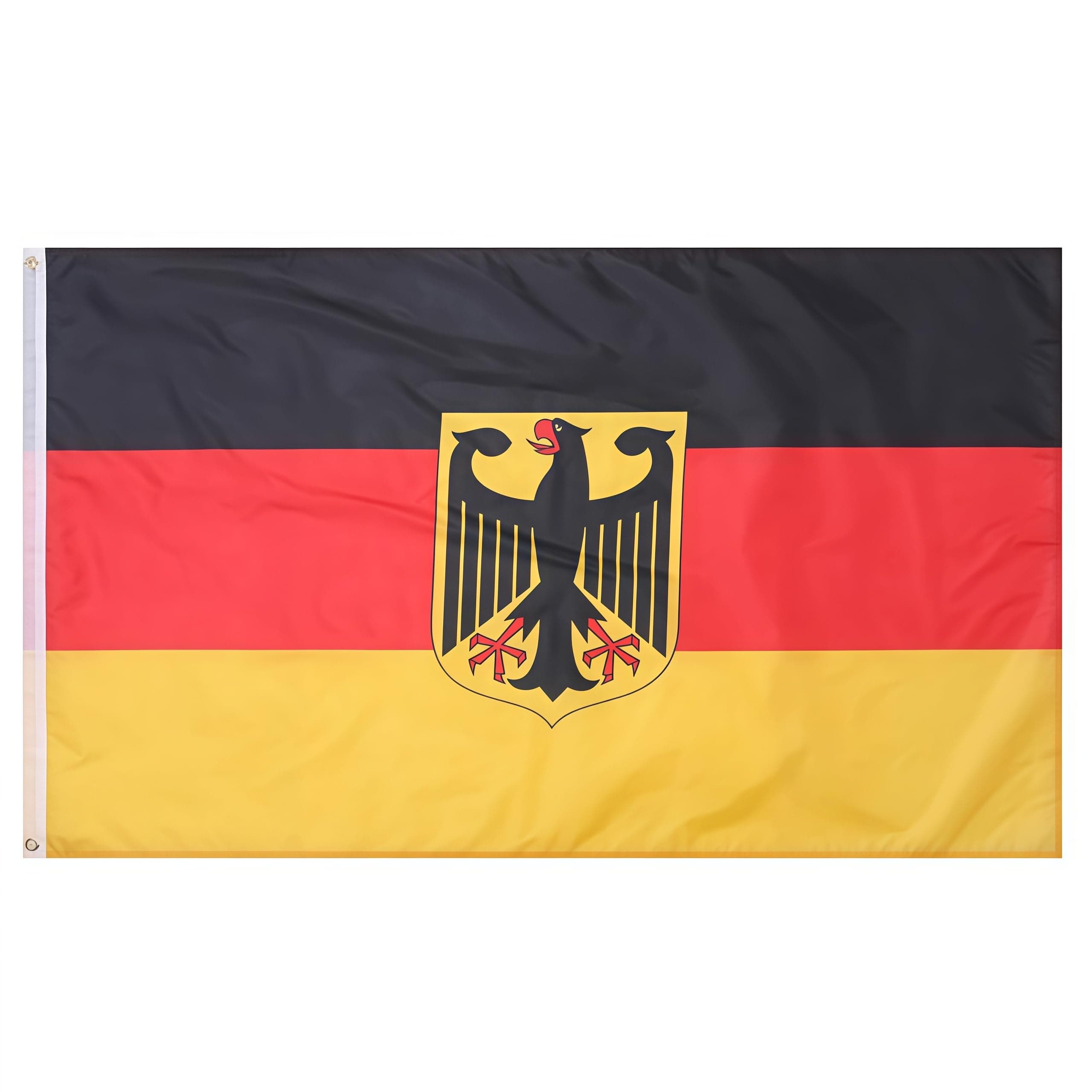 Deutschland Flagge mit Adler 90x150 cm – Bundesadler Fahne aus wetterfestem Polyester mit 2 Metallösen, doppelt genäht für Sportevents und Feste Angebot bei HelloDeals