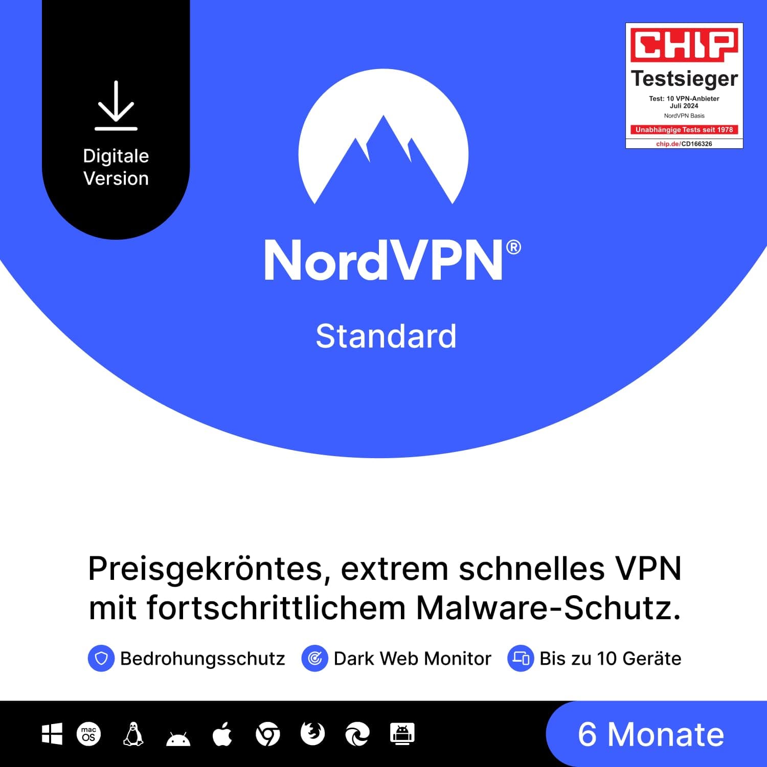 NordVPN Standard, 10 Geräte, 6 Monate, VPN & Cybersicherheit, Digitaler Code Angebot bei HelloDeals
